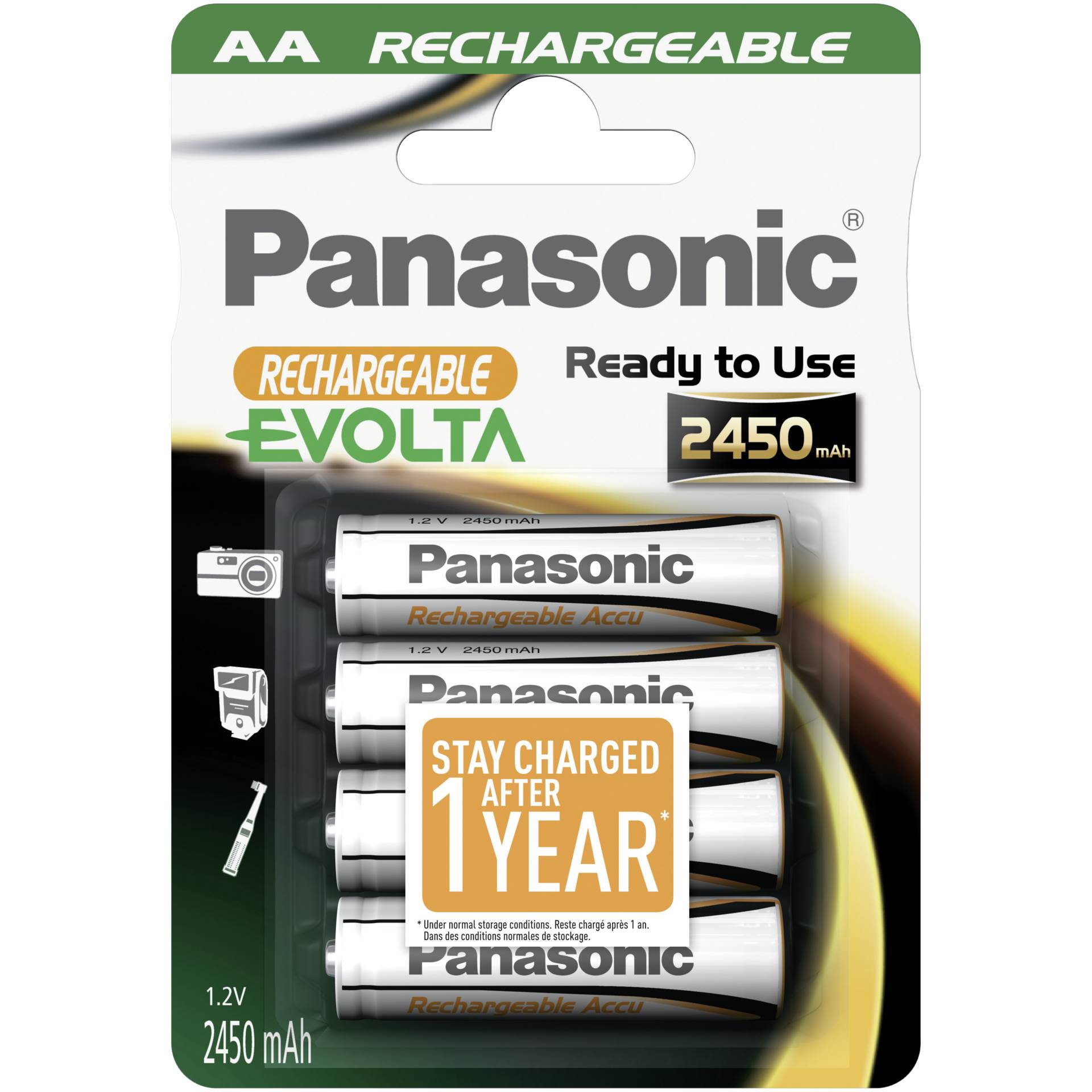1x4 Panasonic Akku NiMH Mignon AA 2450 mAh Rechargeable Evol