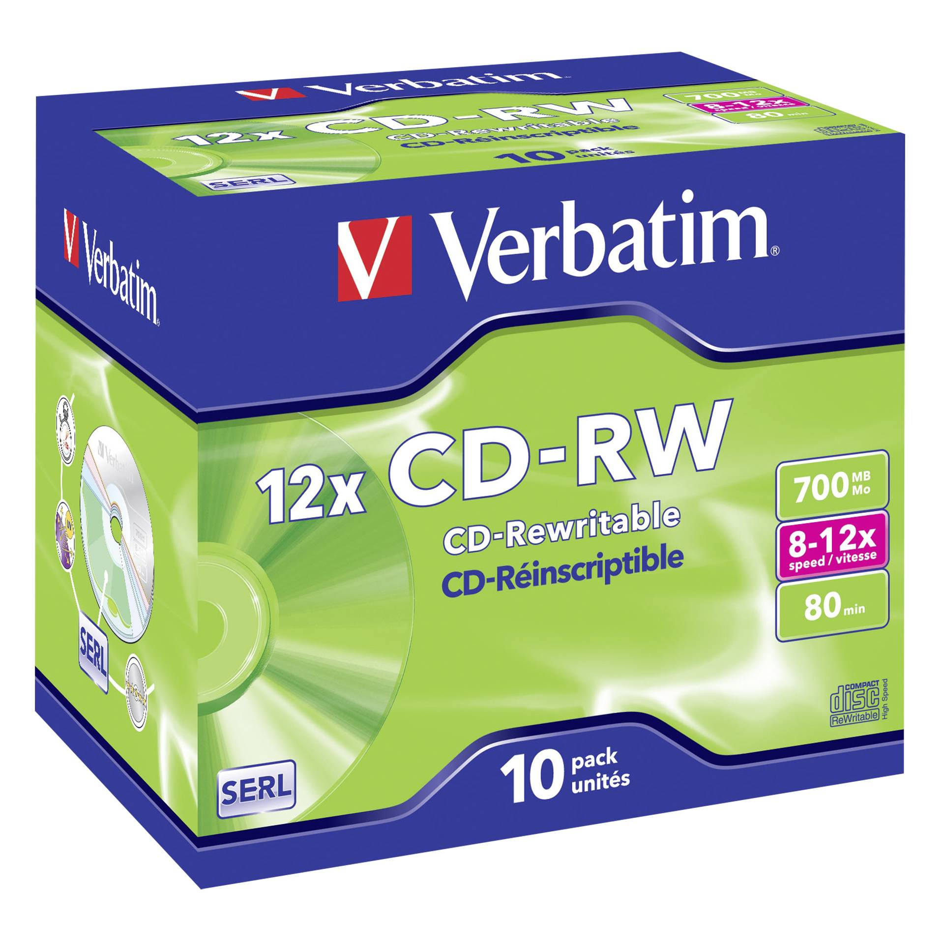 1x10 Verbatim CD-RW 80 / 700MB 8x - 12x Speed, Jewel custodi