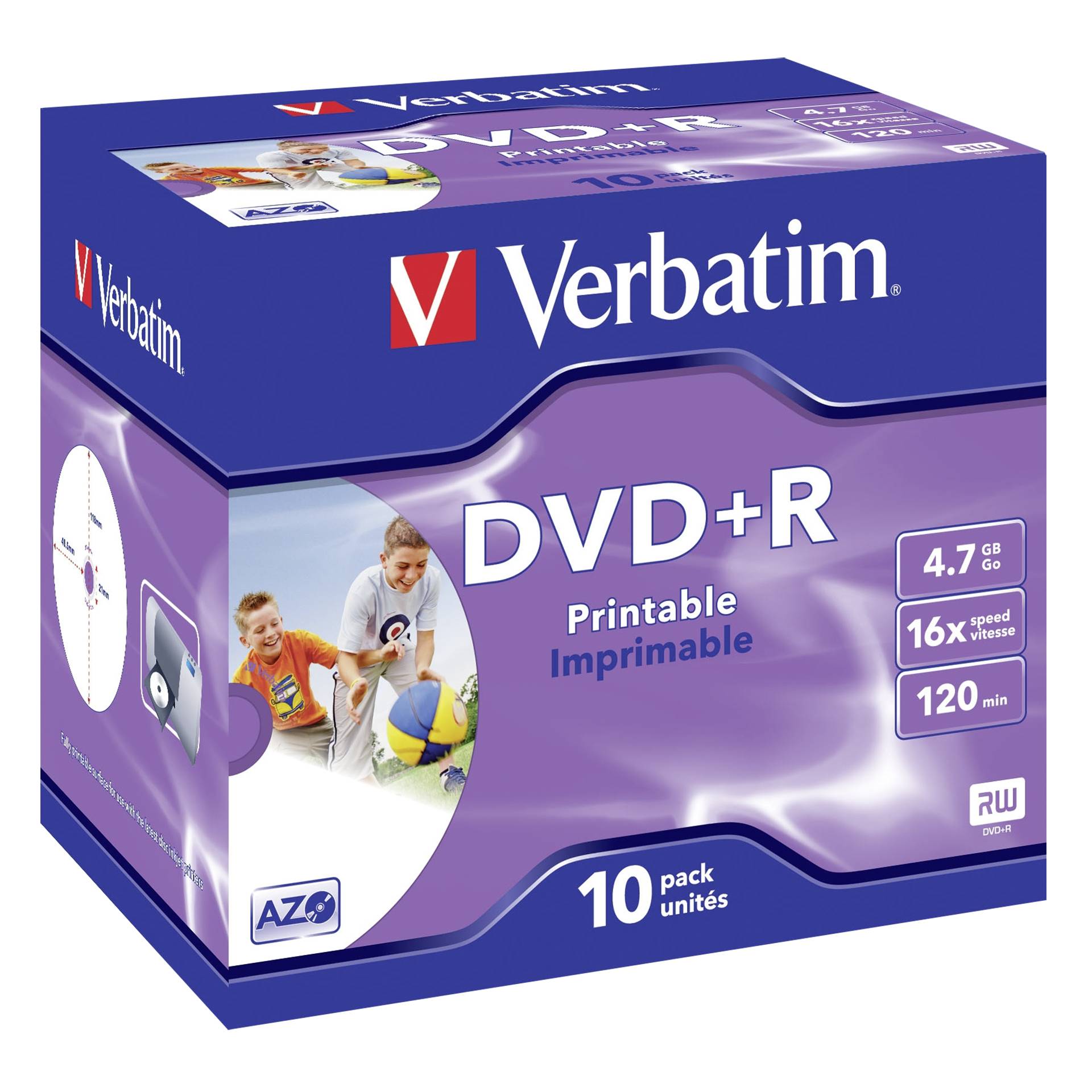 1x10 Verbatim DVD+R 4,7GB Jewel 16x Speed, printable