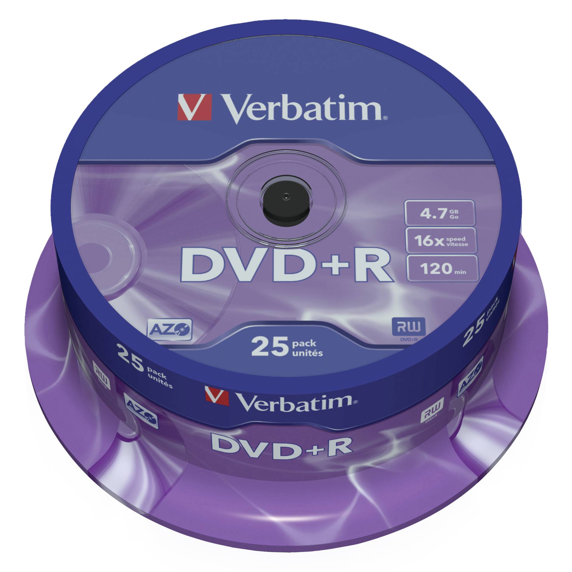 1x25 Verbatim DVD+R 4,7GB 16x Speed, opaco argento