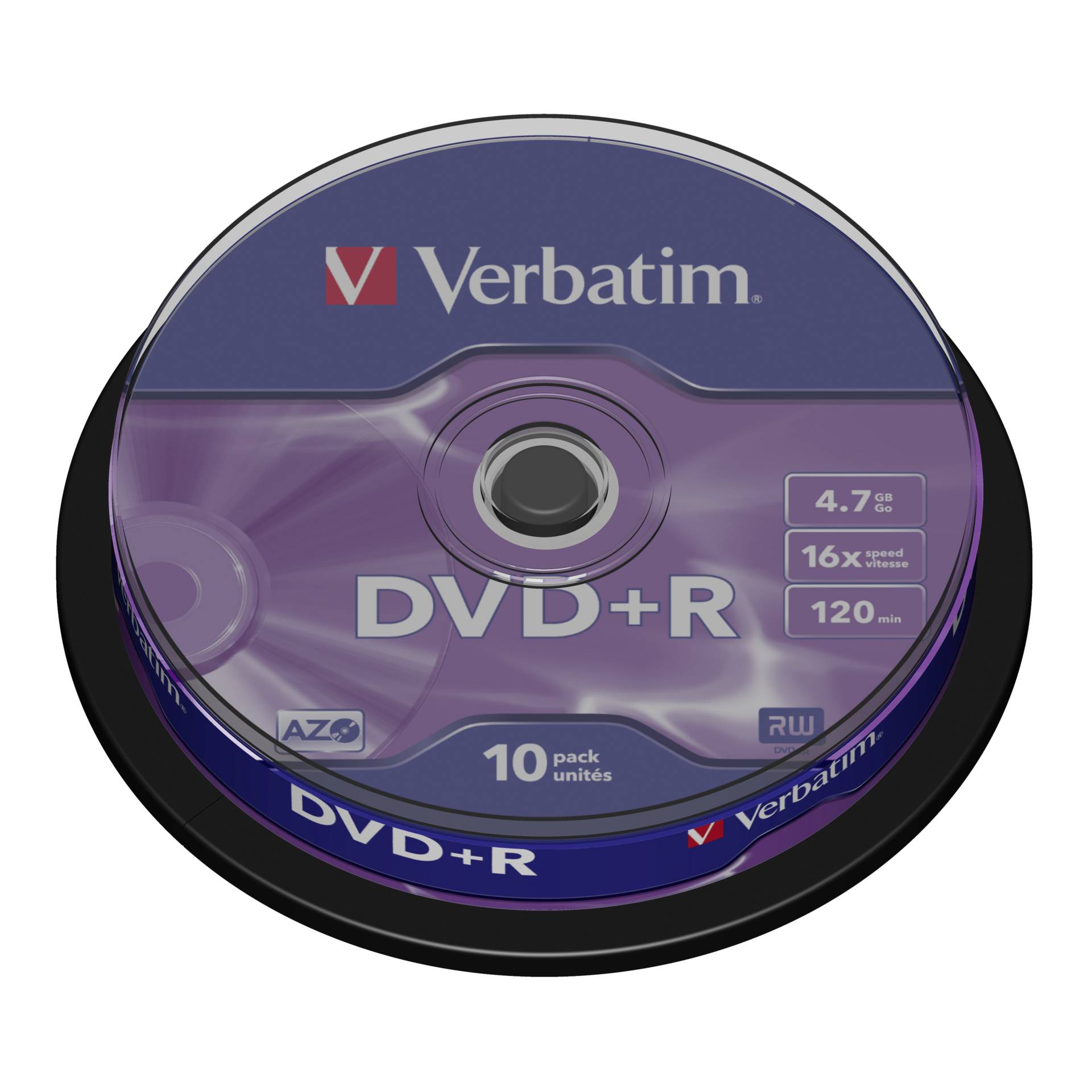 1x10 Verbatim DVD+R 4,7GB 16x Speed, opaco argento Cakebox