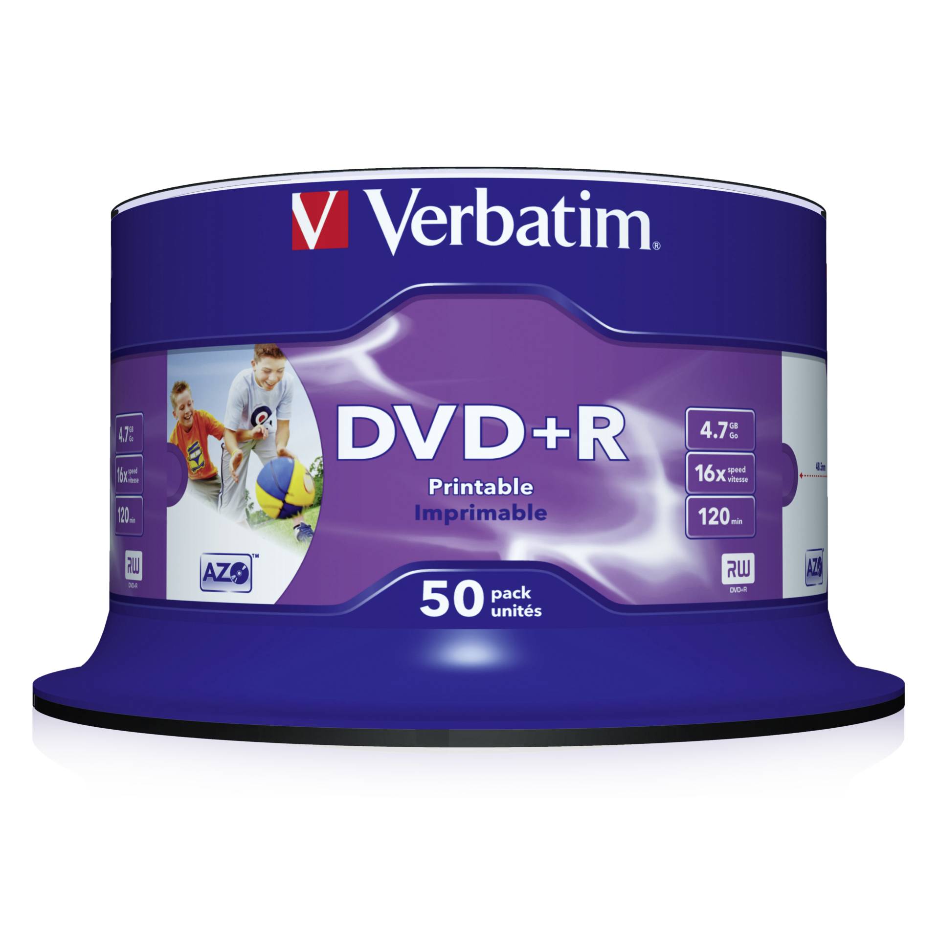 1x50 Verbatim DVD+R 4,7GB 16x Speed, wide printable NON-ID