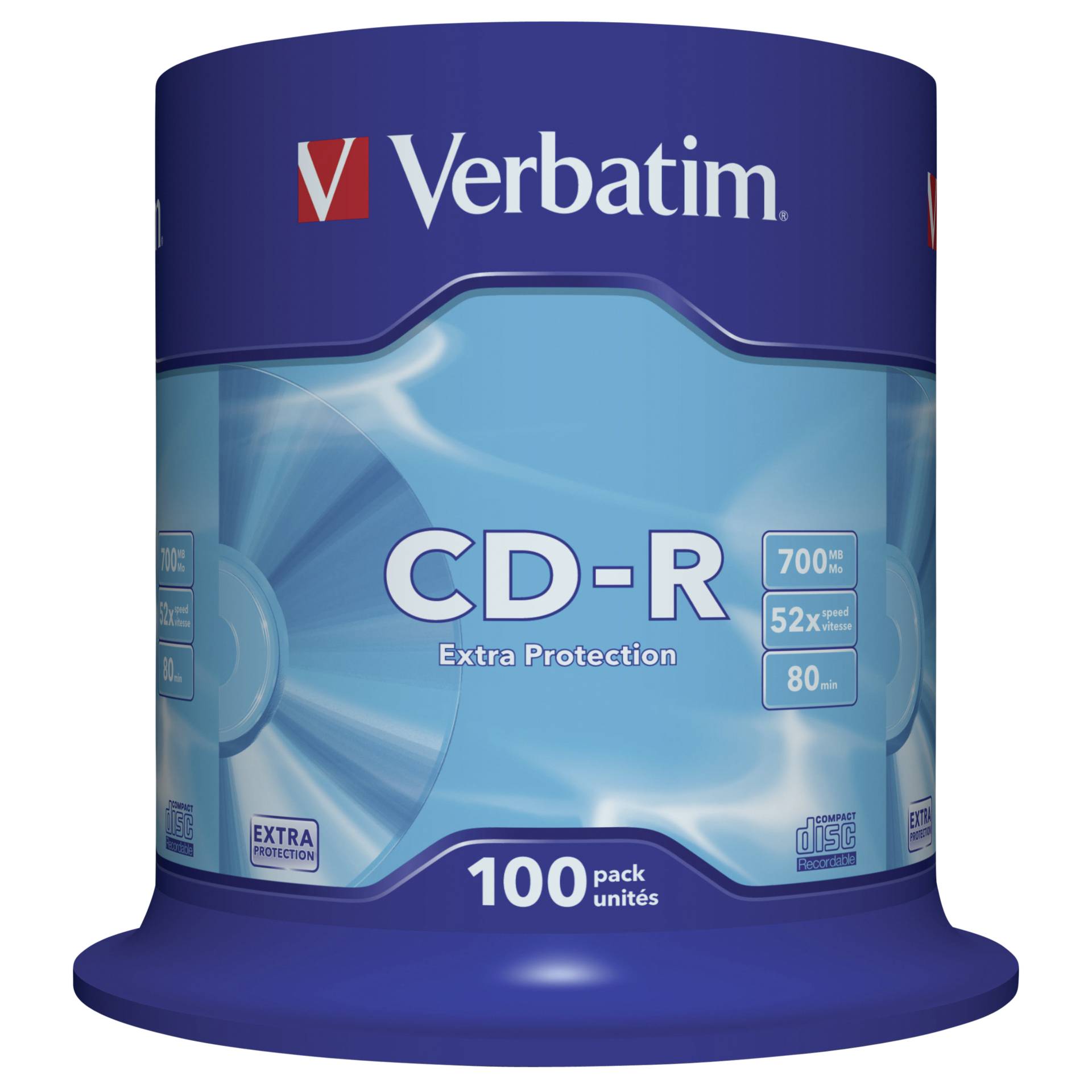 1x100 Verbatim Data Life CD-R 80 700MB, 52x Speed, Spindel