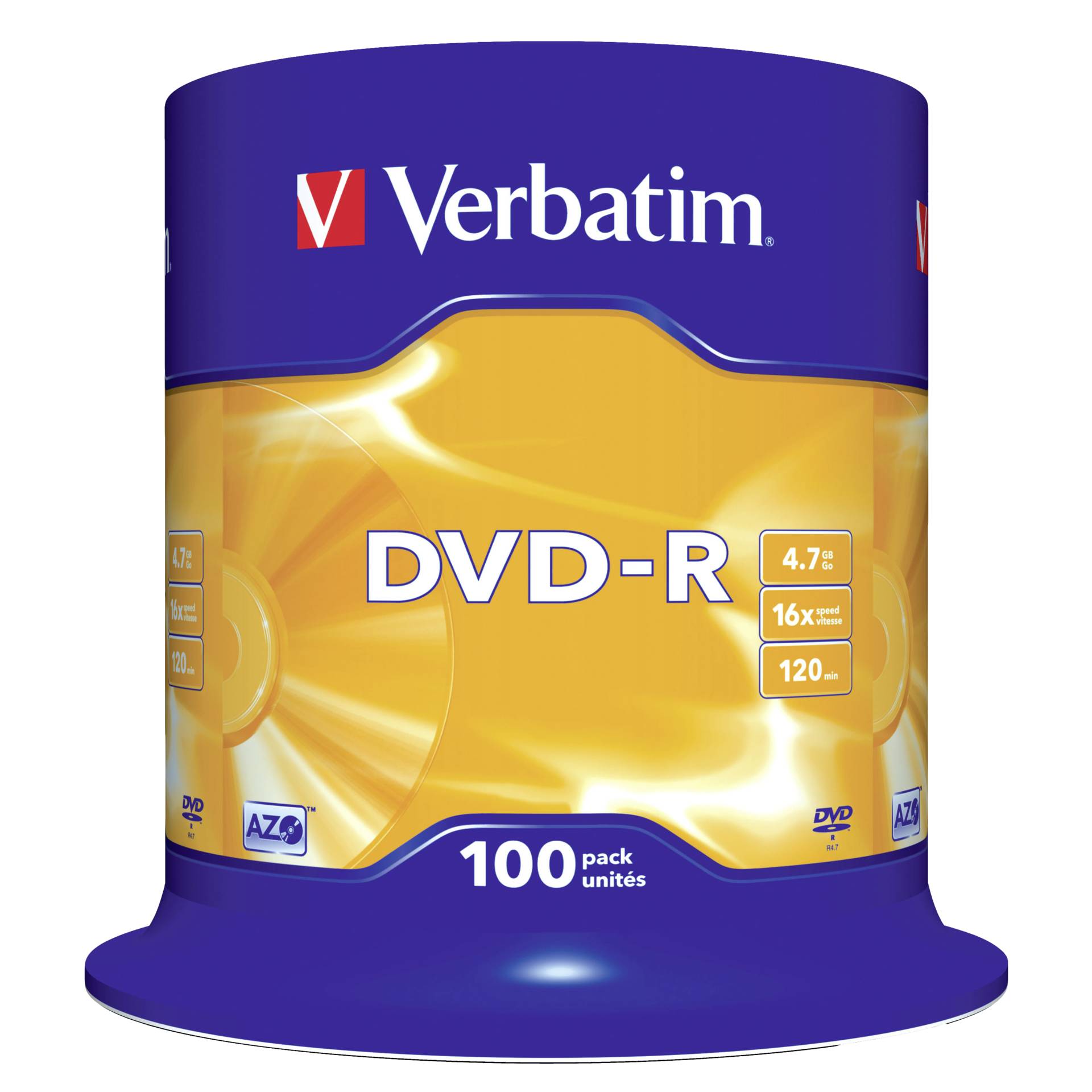 1x100 Verbatim DVD-R 4,7GB 16x Speed, opaco argento