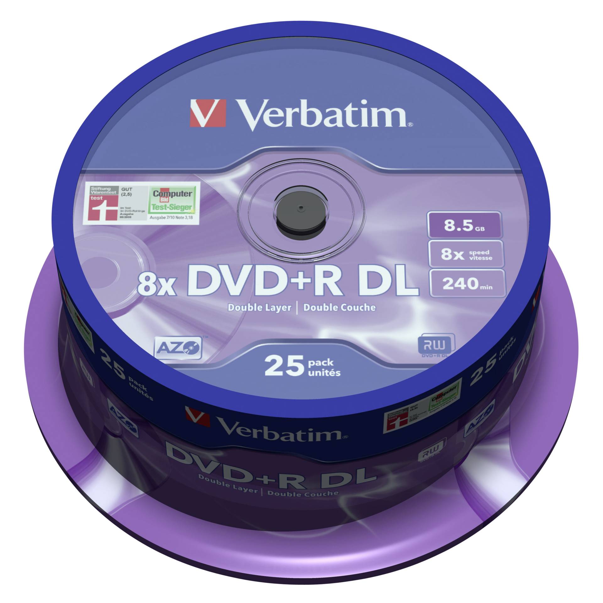 1x25 Verbatim DVD+R Double Layer 8x Speed, 8,5GB opaco argen