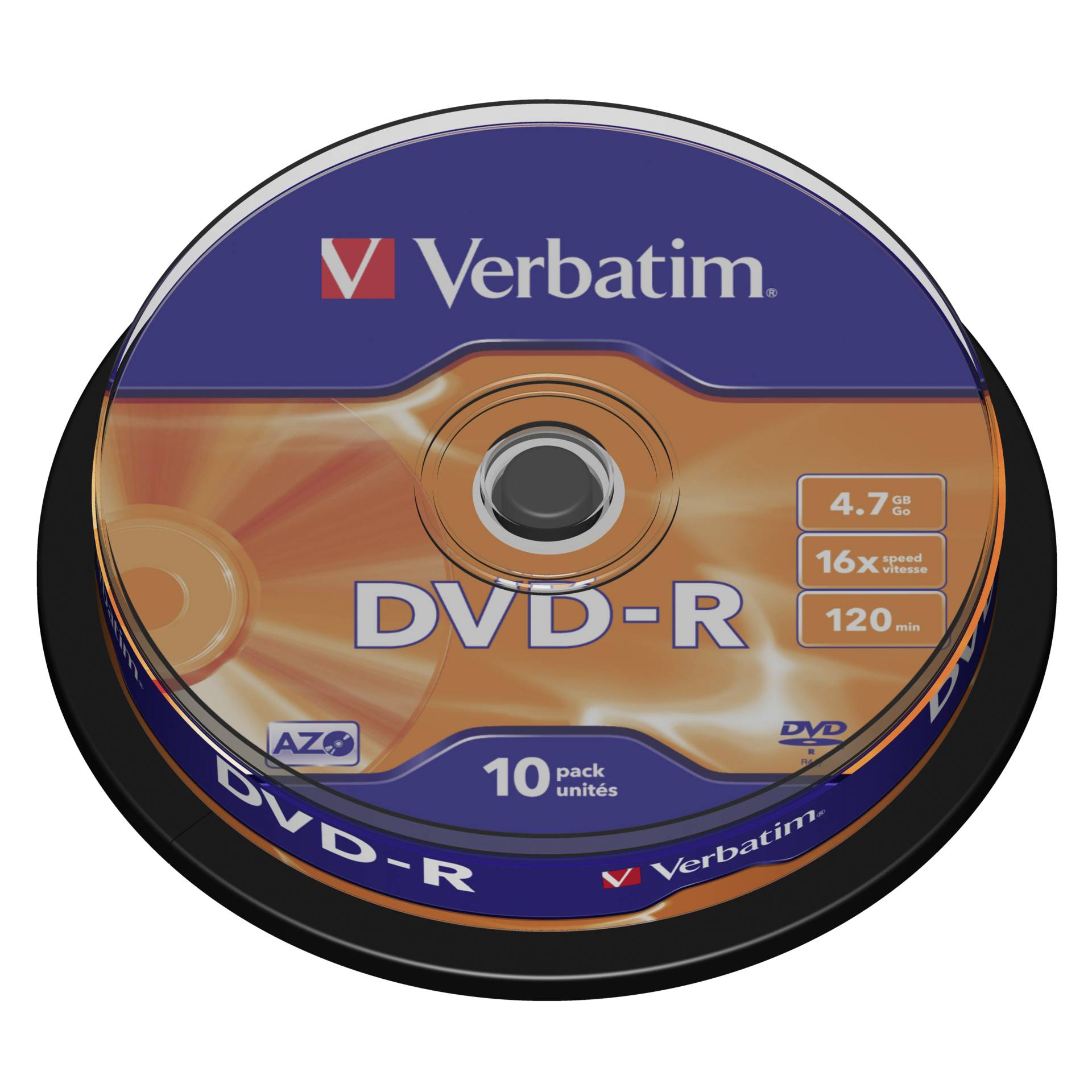 1x10 Verbatim DVD-R 4,7GB 16x Speed, opaco argento Cakebox