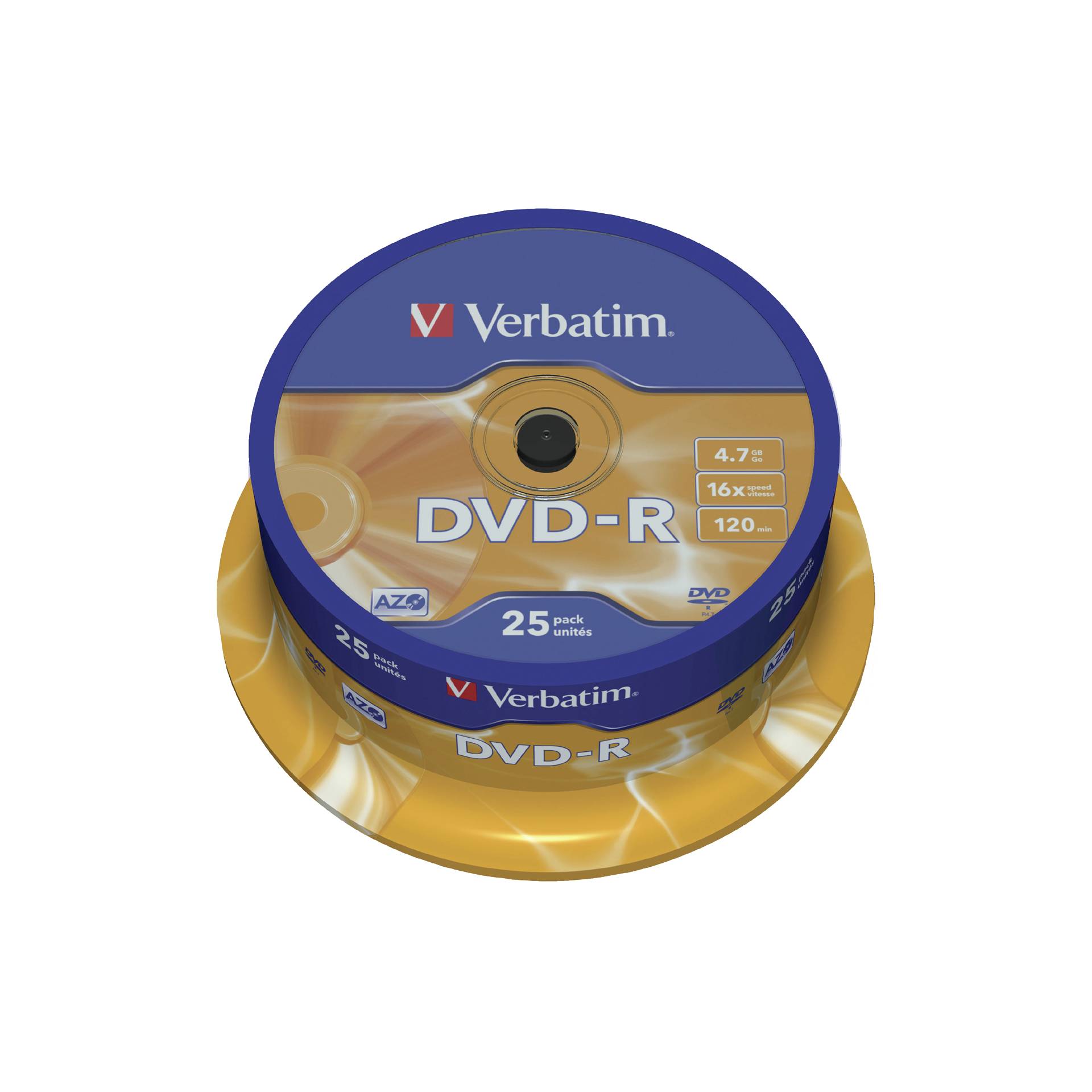 1x25 Verbatim DVD-R 4,7GB 16x Speed, opaco argento