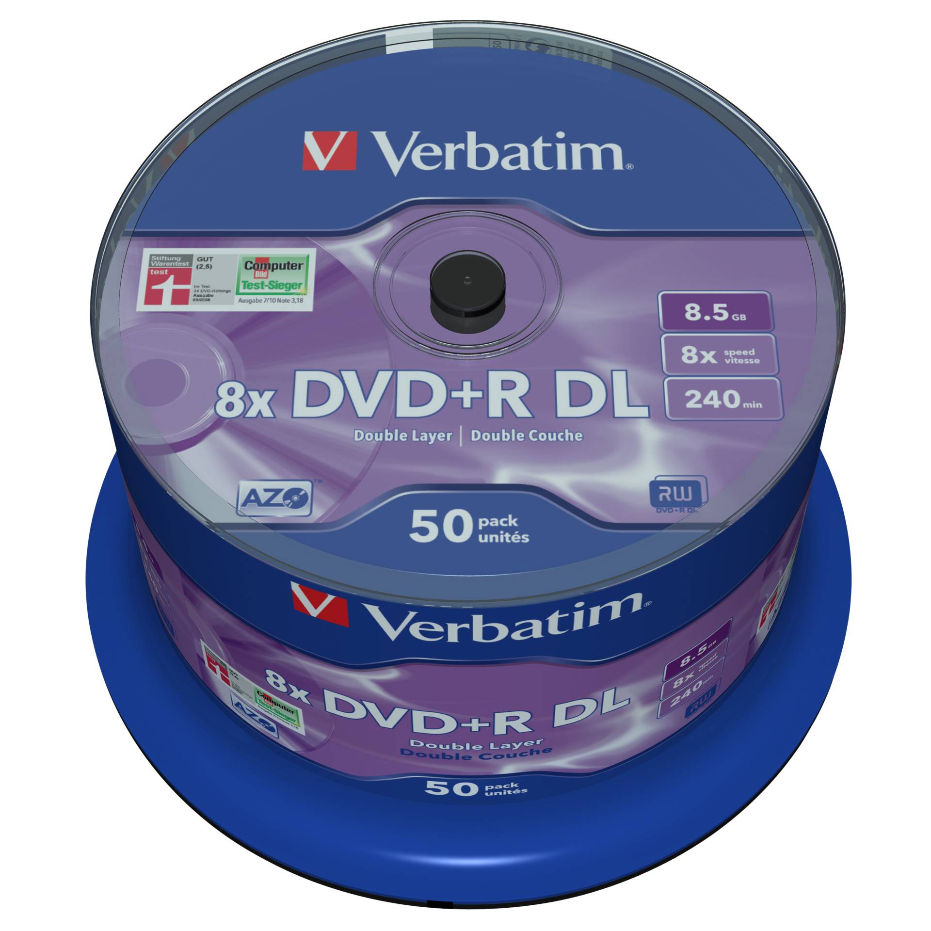 1x50 Verbatim DVD+R Double Layer 8x Speed, 8,5GB opaco argen