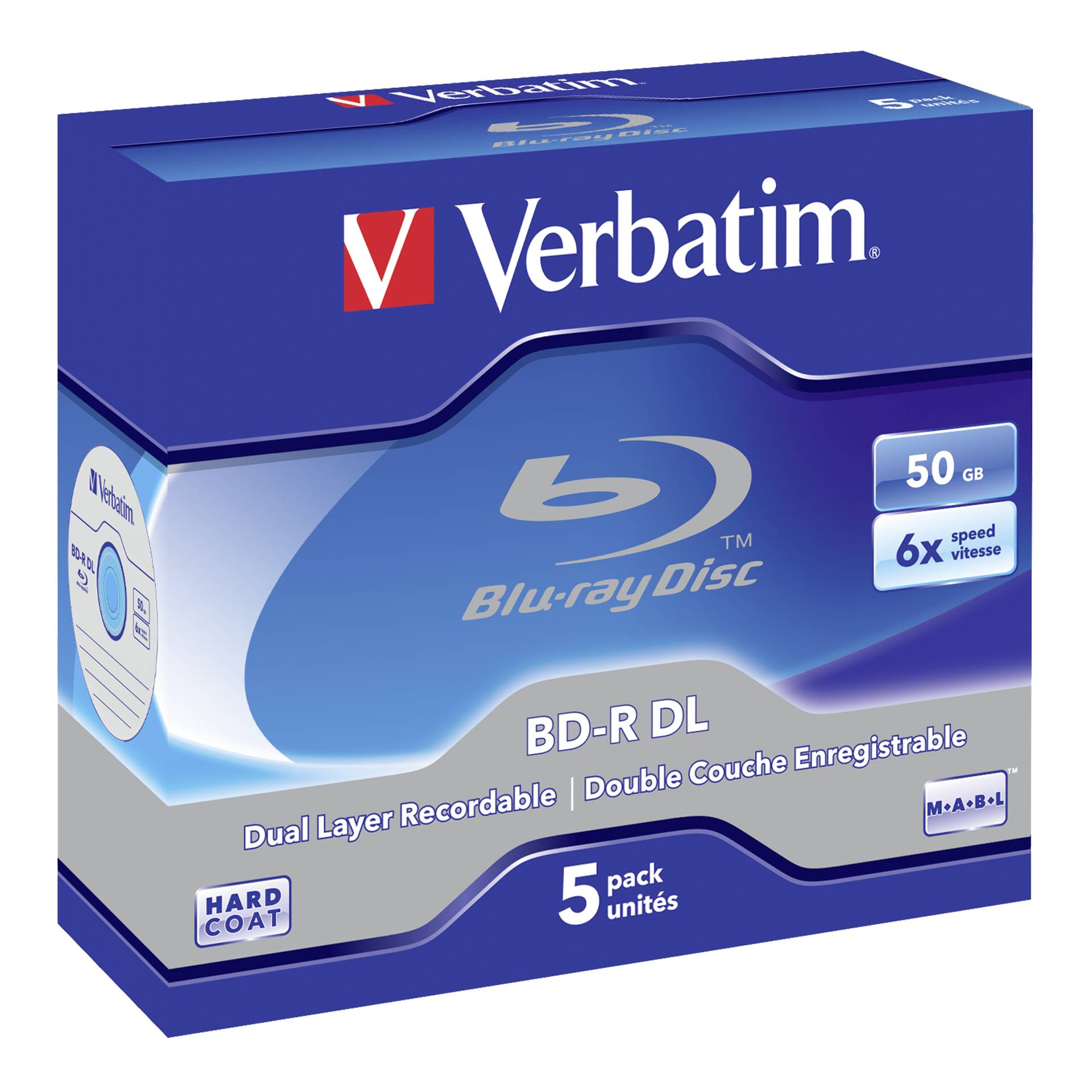 1x5 Verbatim BD-R Blu-Ray 50GB 6x Speed, bianco blu Jewel Ca
