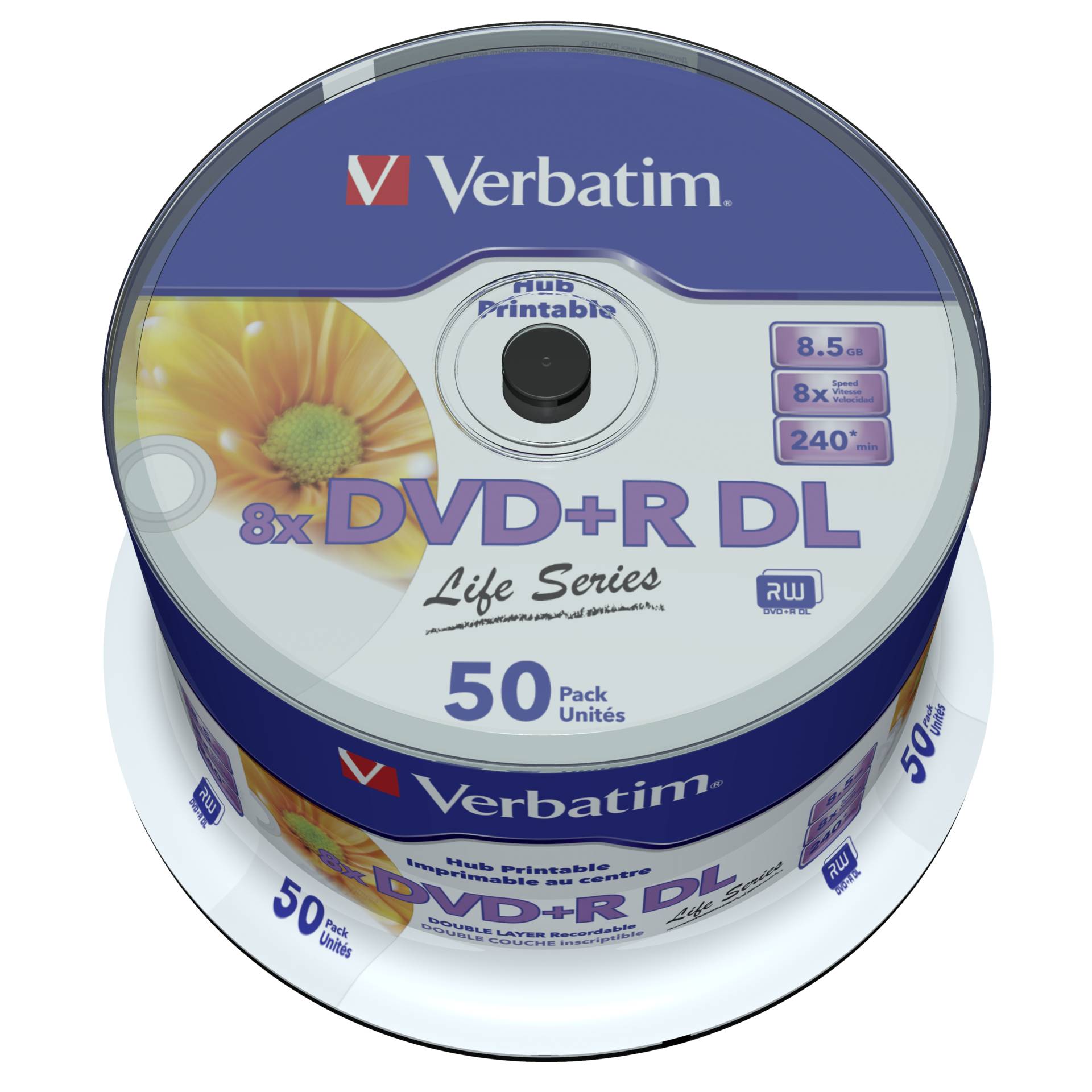 1x50 Verbatim DVD+R DL wide pr. 8x Speed, 8,5GB Life Series