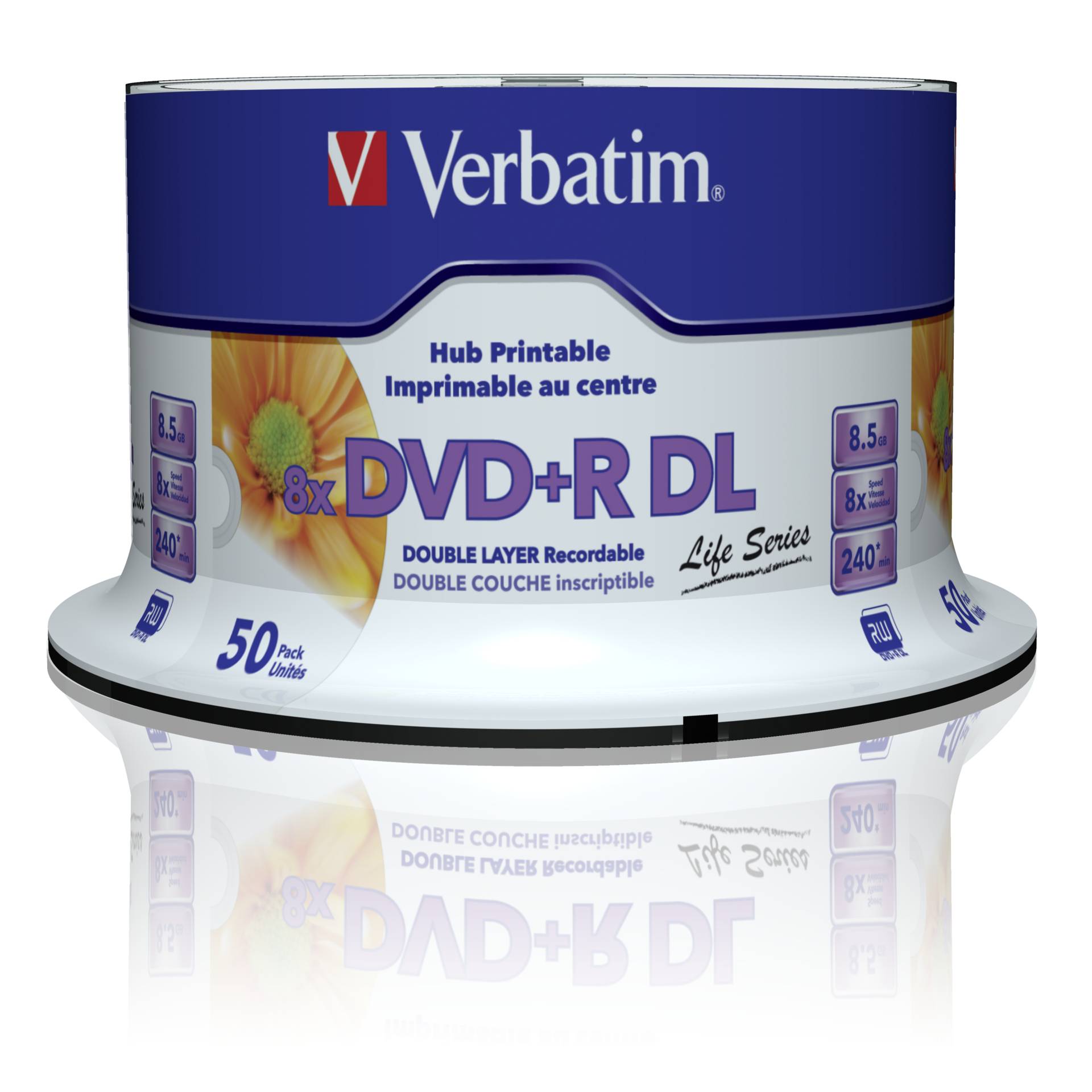 1x50 Verbatim DVD+R DL wide pr. 8x Speed, 8,5GB Life Series