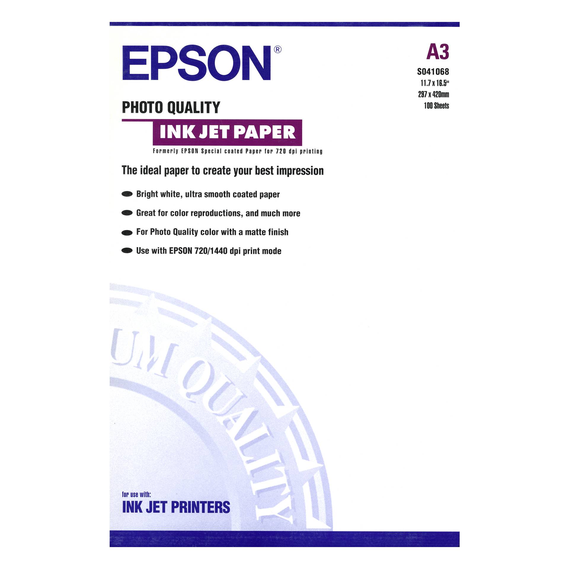 Epson carta Photo Quality Inkjet A3 105 g, 100 fogli    S 04