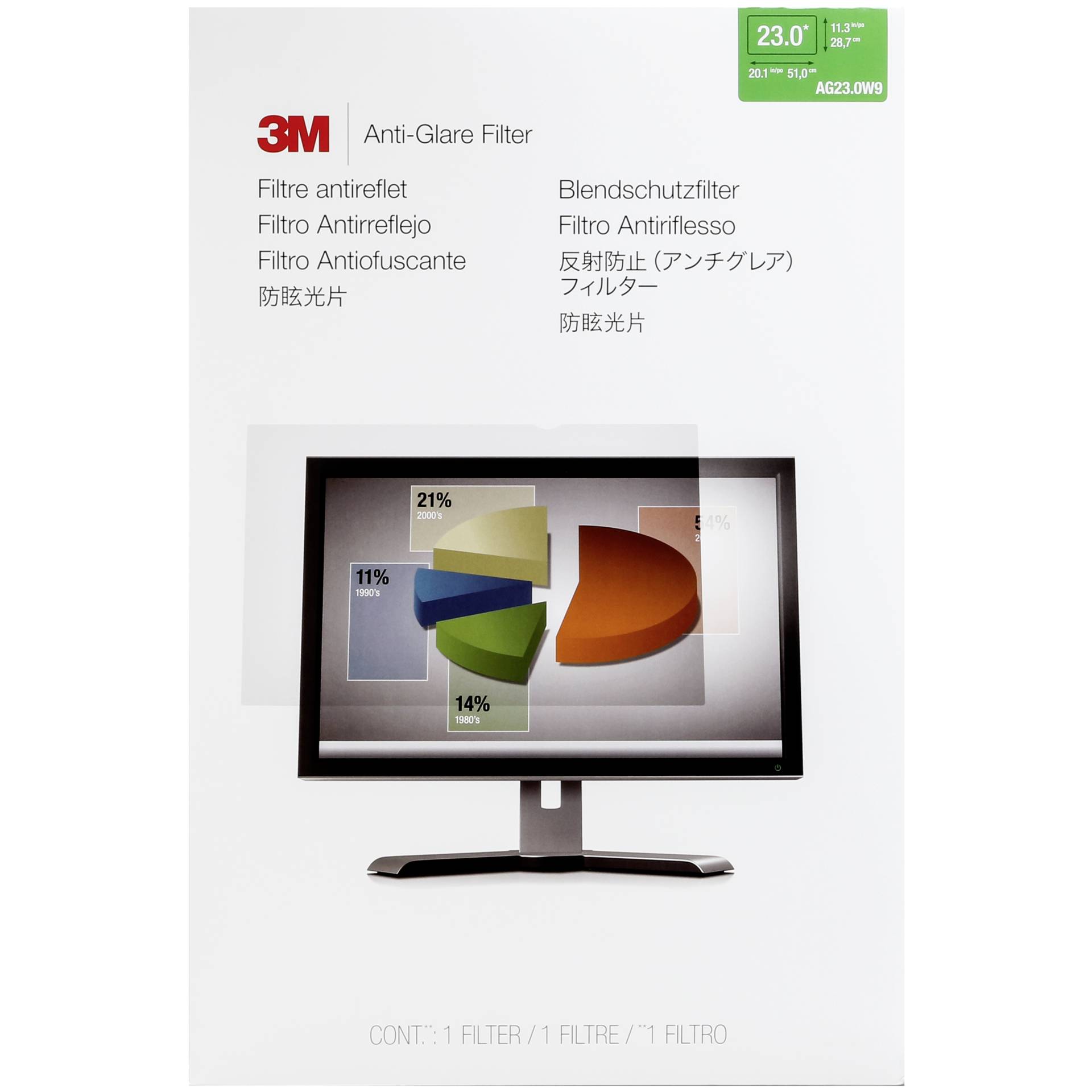 3M AG230W9 Filtro antiriflesso per Widescreen Monitore 23