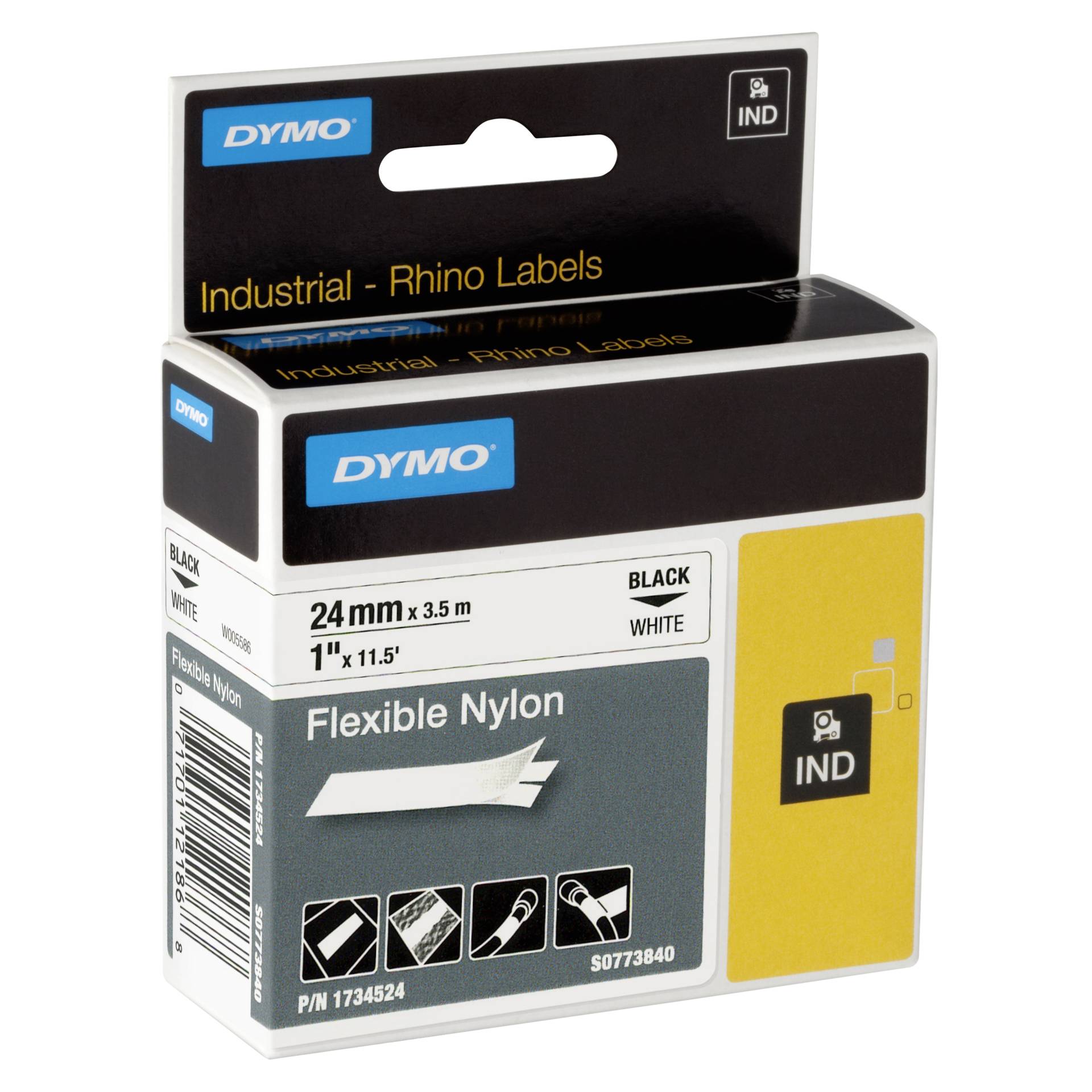 Dymo Rhino nastro IND, Nylon 24 mm x 3,5 m nero su bianco