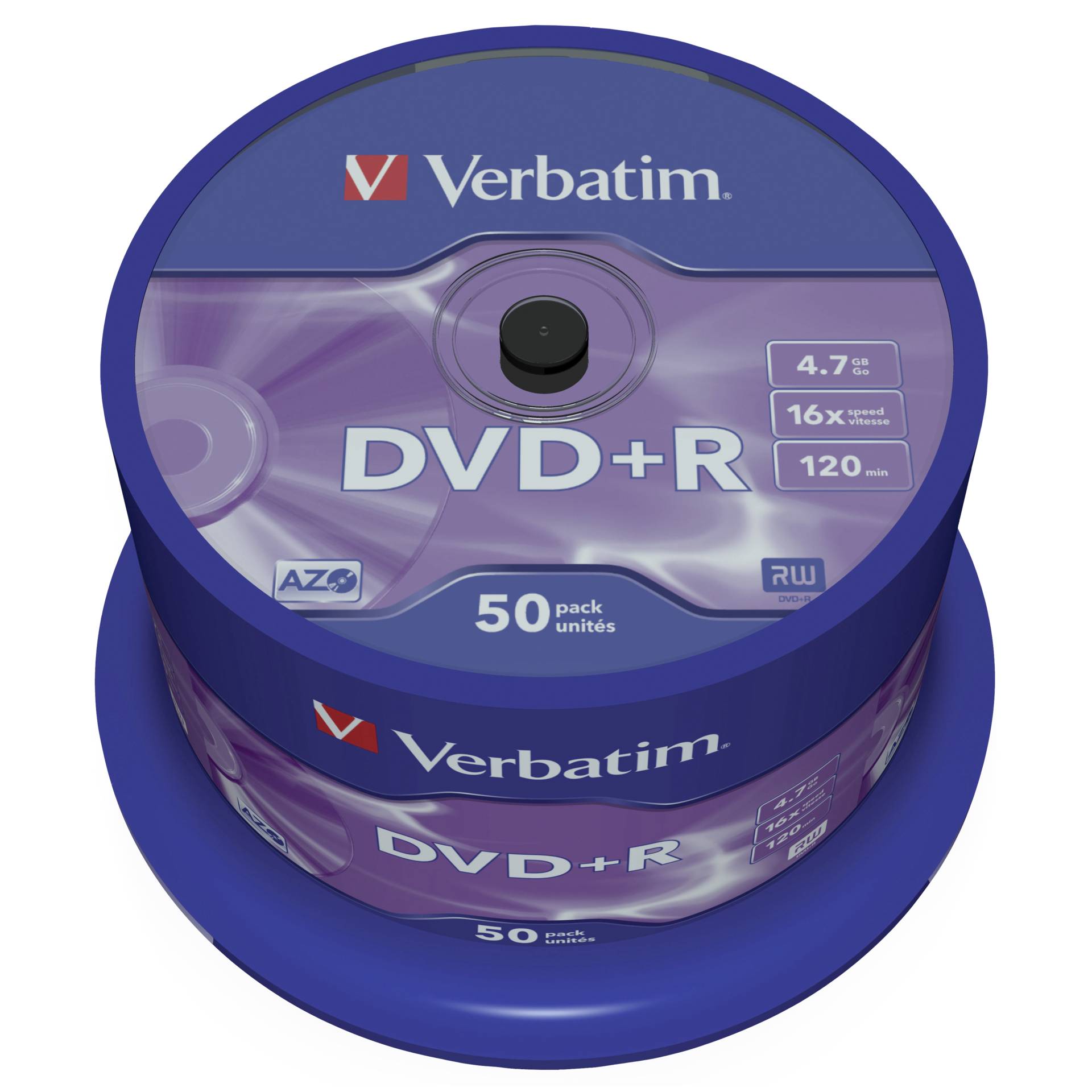 1x50 Verbatim DVD+R 4,7GB 16x Speed, opaco argento