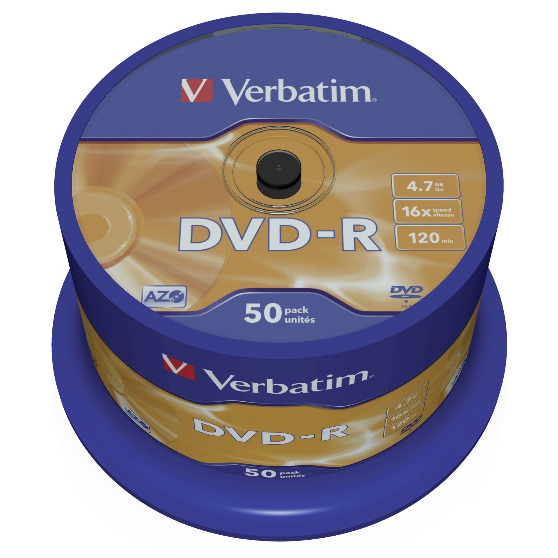 1x50 Verbatim DVD-R 4,7GB 16x Speed, opaco argento