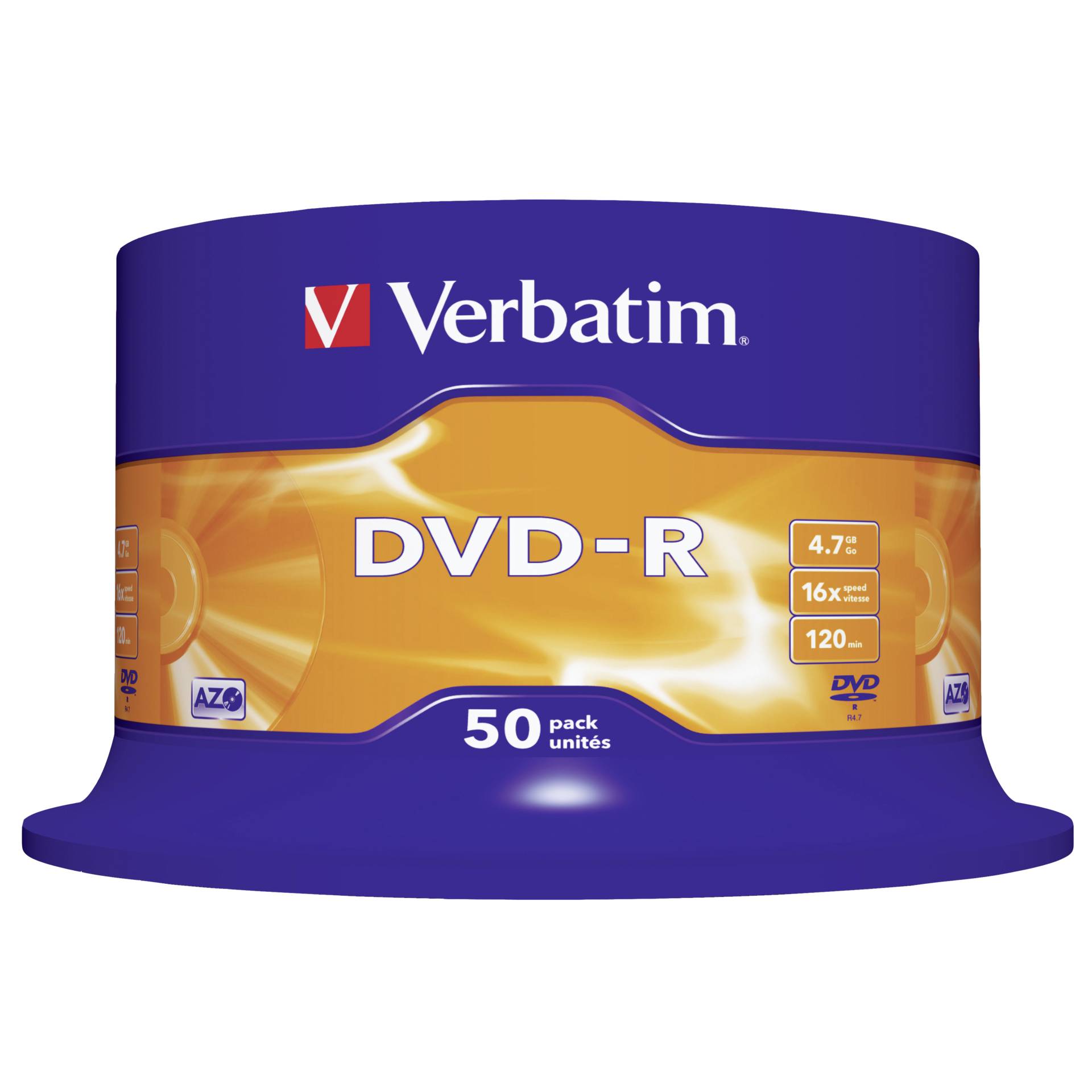 1x50 Verbatim DVD-R 4,7GB 16x Speed, opaco argento