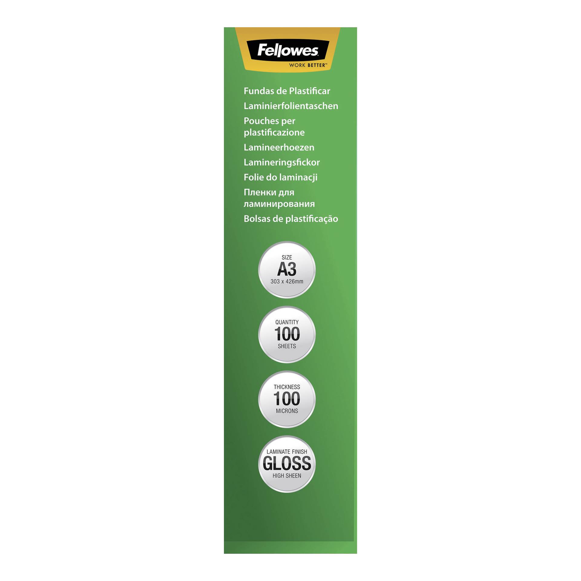 Fellowes pell. di laminazione A3 100 mic lucida - 100 pezzi 2