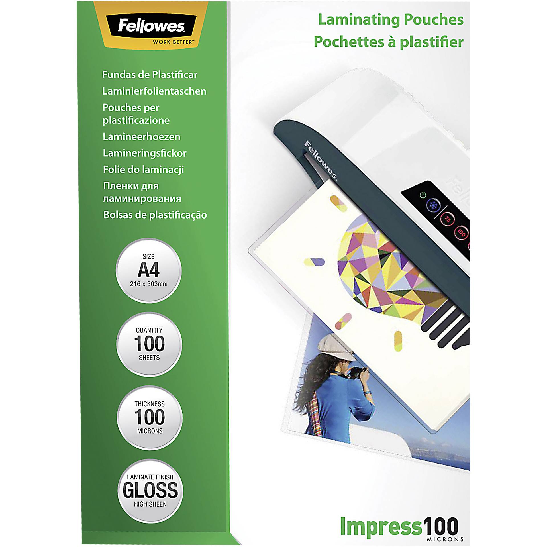 Fellowes pell. di laminazione A4 100 mic lucida - 100 pezzi