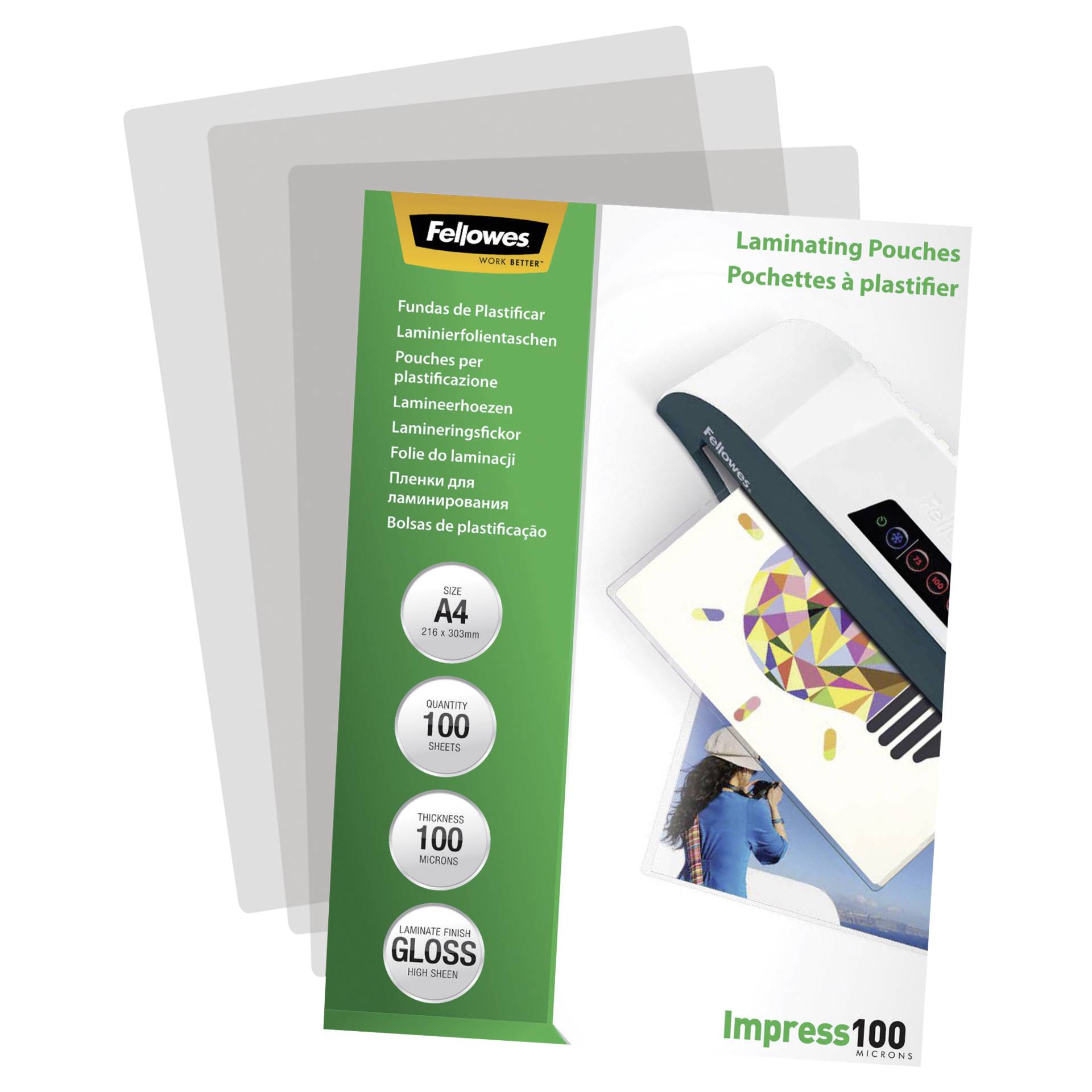 Fellowes pell. di laminazione A4 100 mic lucida - 100 pezzi 2