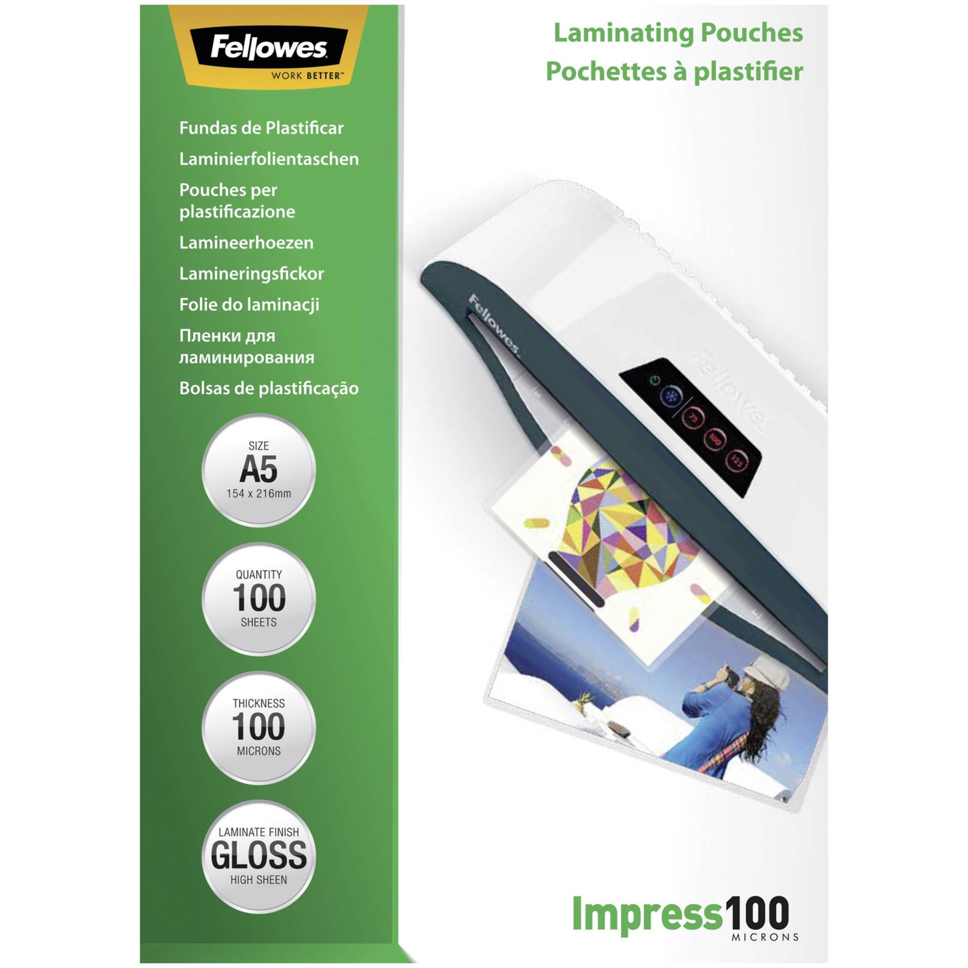 Fellowes pell. di laminazione A5 100 mic lucida - 100 pezzi