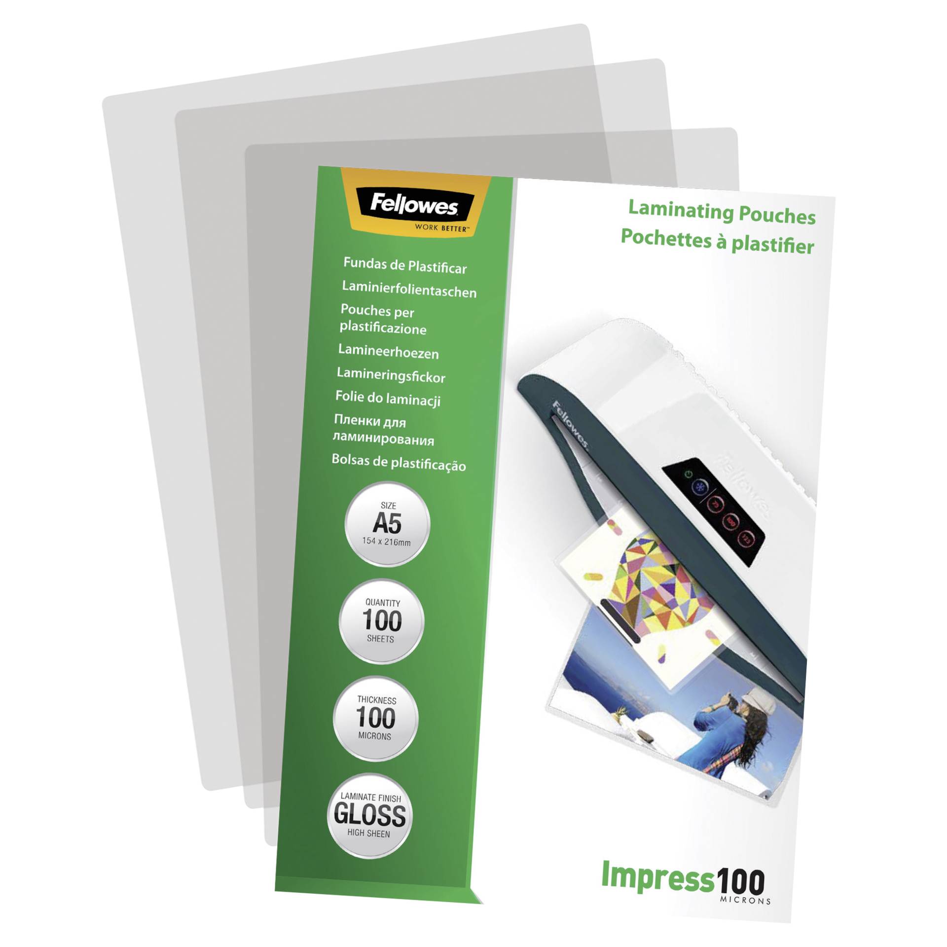 Fellowes pell. di laminazione A5 100 mic lucida - 100 pezzi 2