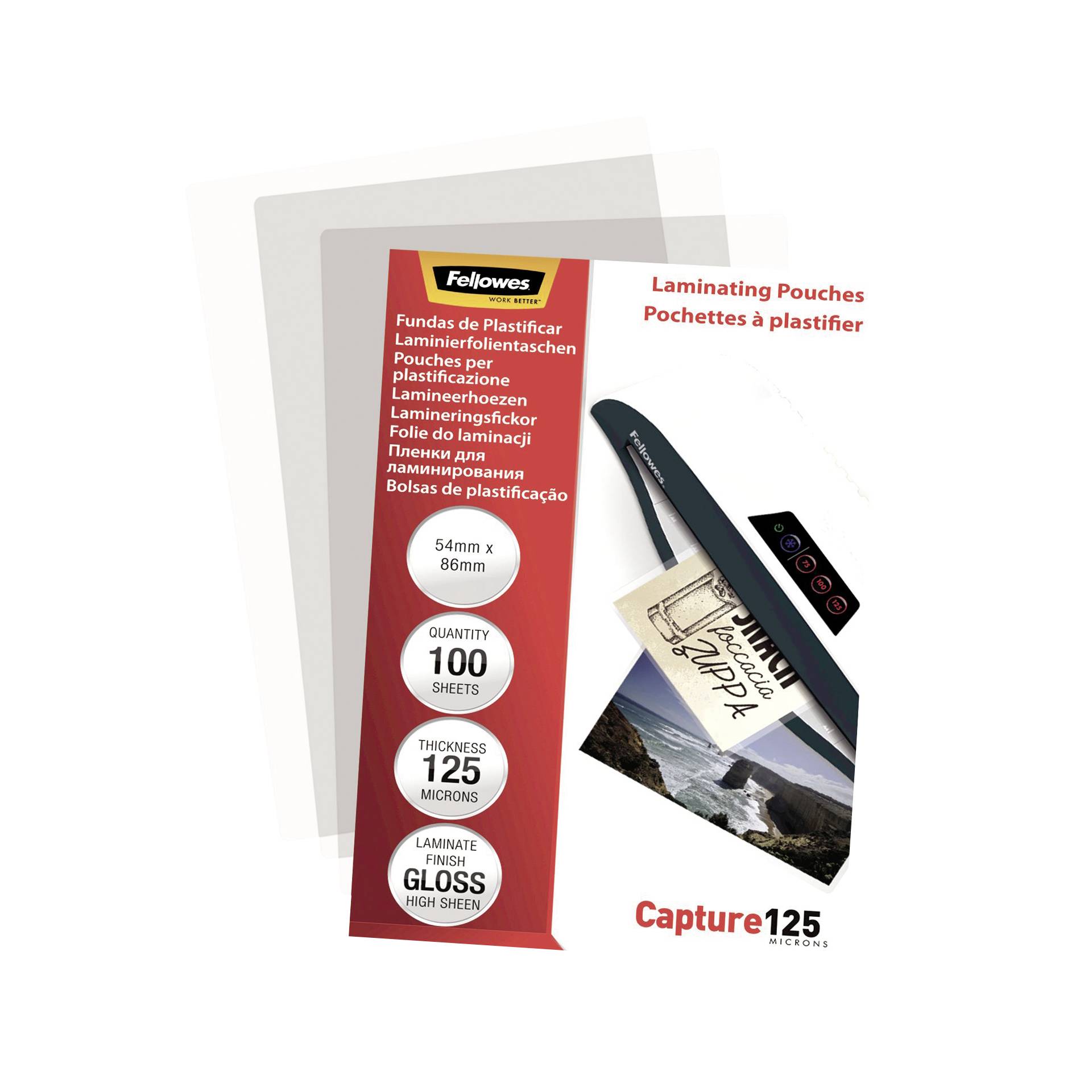 Fellowes pell. di laminazione 54x86mm 125 mic lucida-100 pez