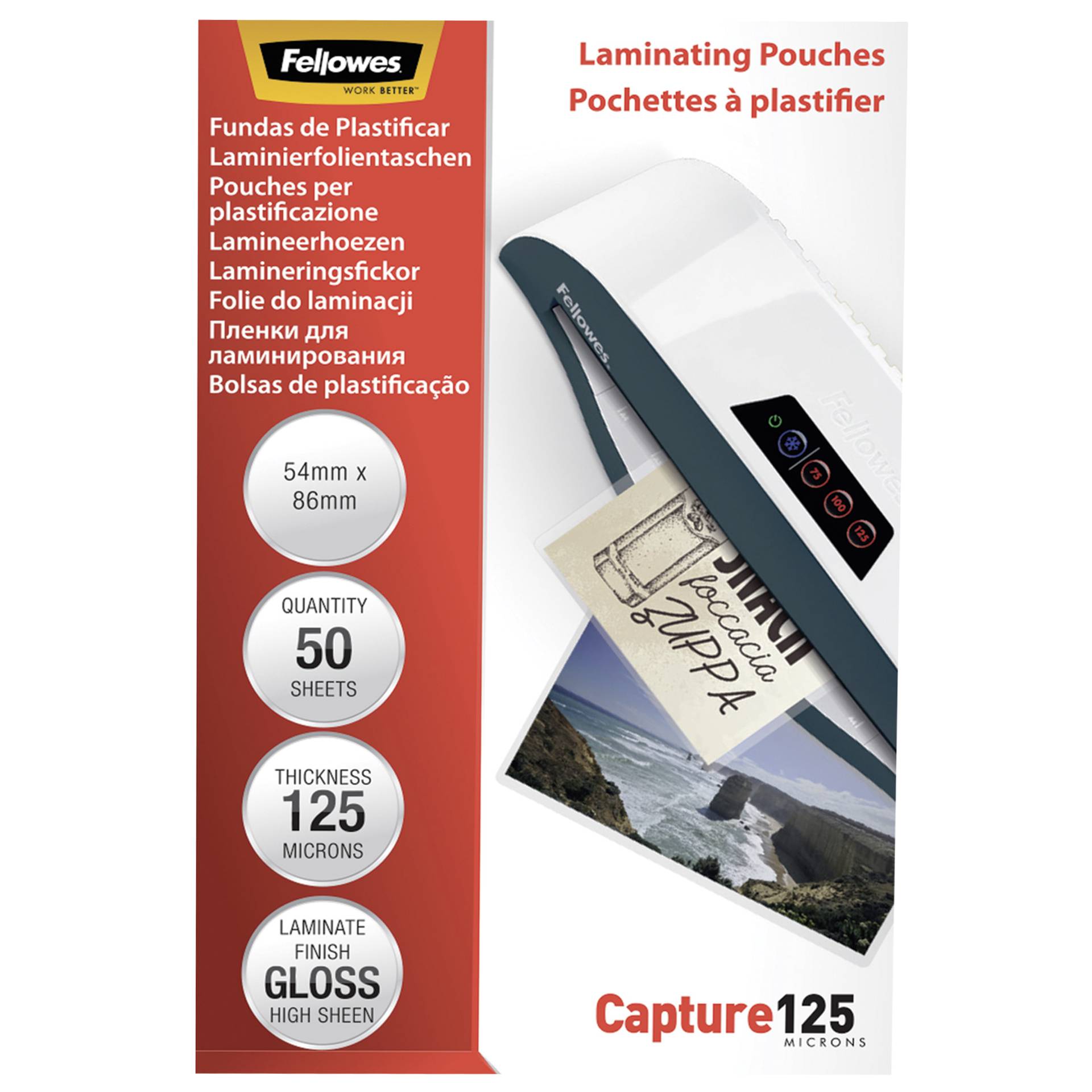 Fellowes pell. di laminazione 54x86mm 125 mic lucida-50 pezz