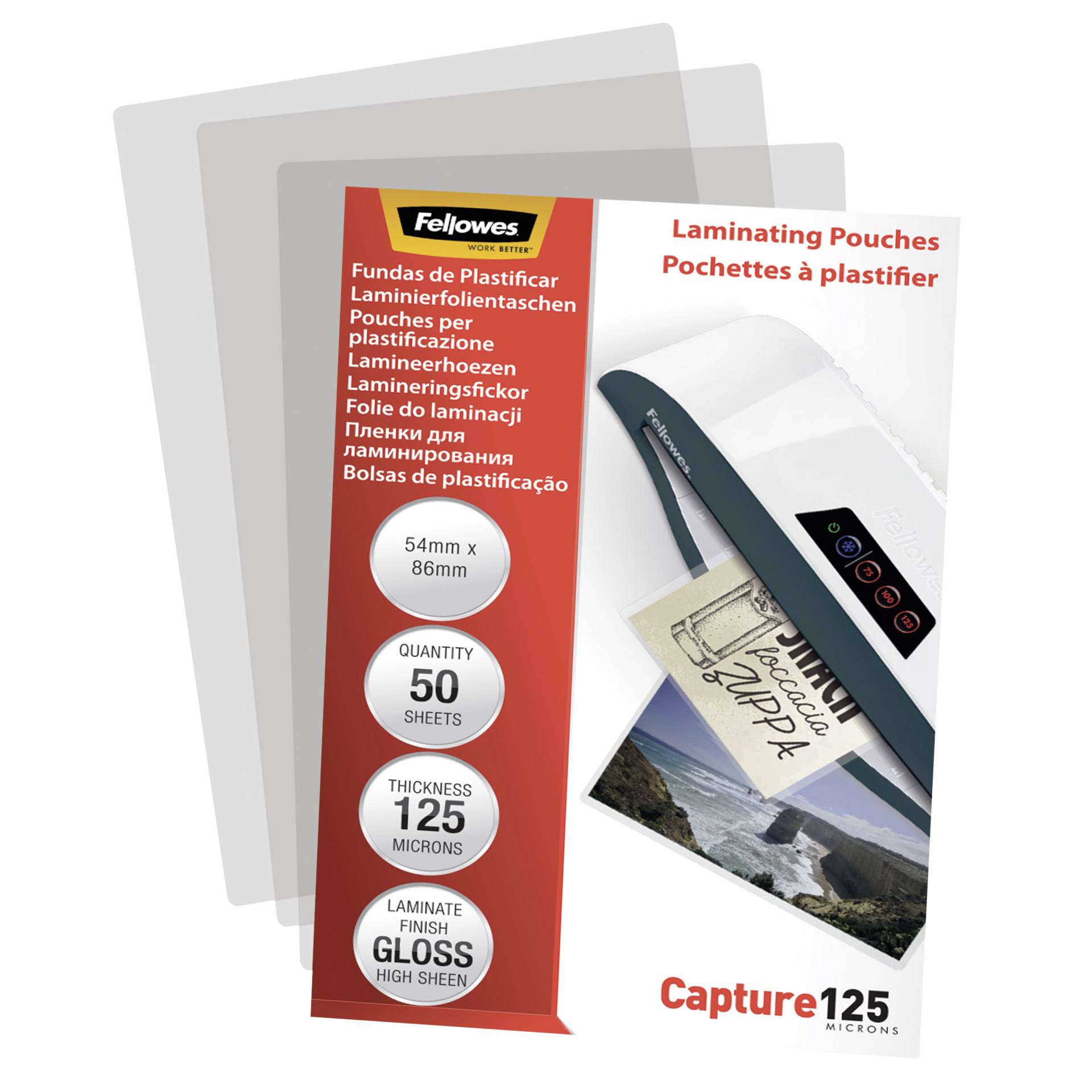 Fellowes pell. di laminazione 54x86mm 125 mic lucida-50 pezz