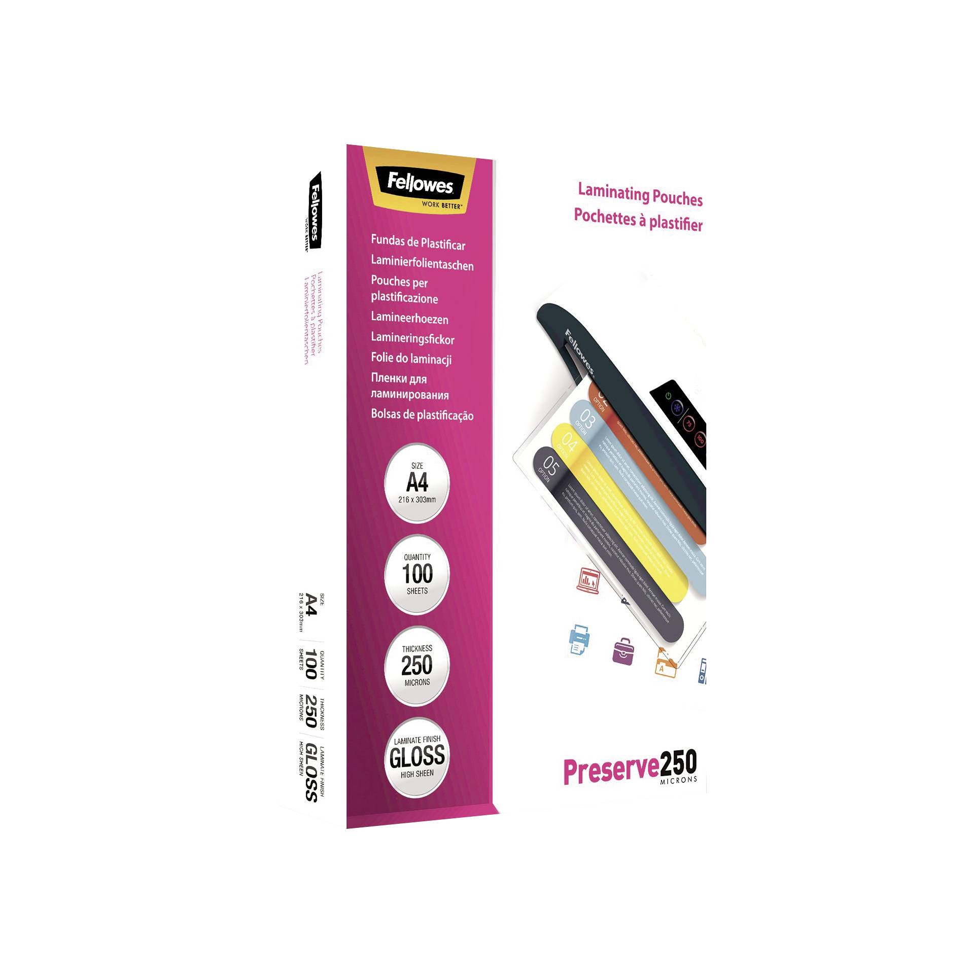 Fellowes pell. di laminazione A4 250 mic lucida - 100 pezzi