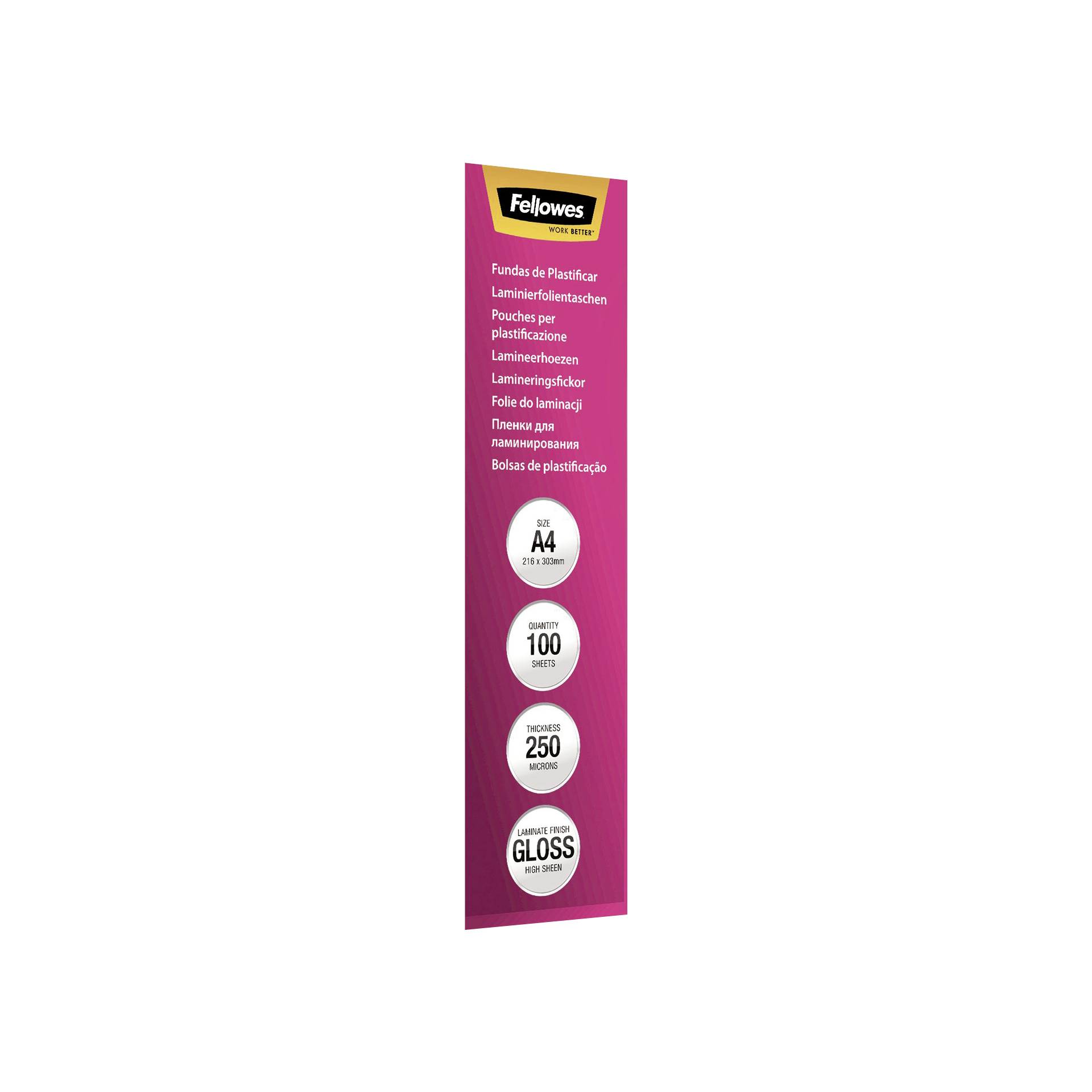 Fellowes pell. di laminazione A4 250 mic lucida - 100 pezzi