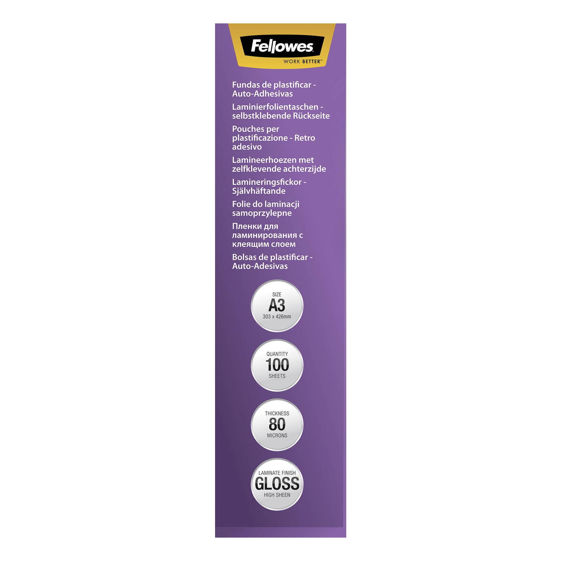 Fellowes pell. di laminazione A3 80 mic autoadesivo - 100 pe 2