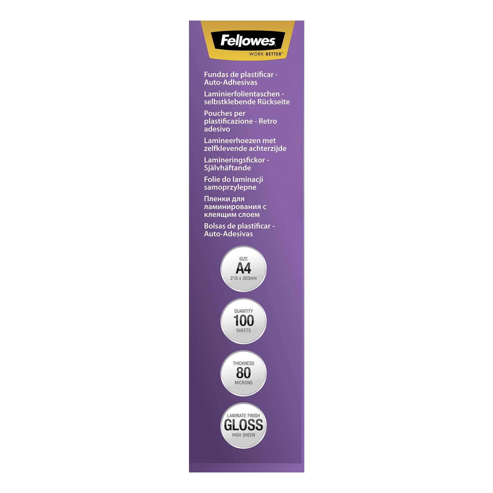Fellowes pell. di laminazione A4 80 mic autoadesivo - 100 pe 2