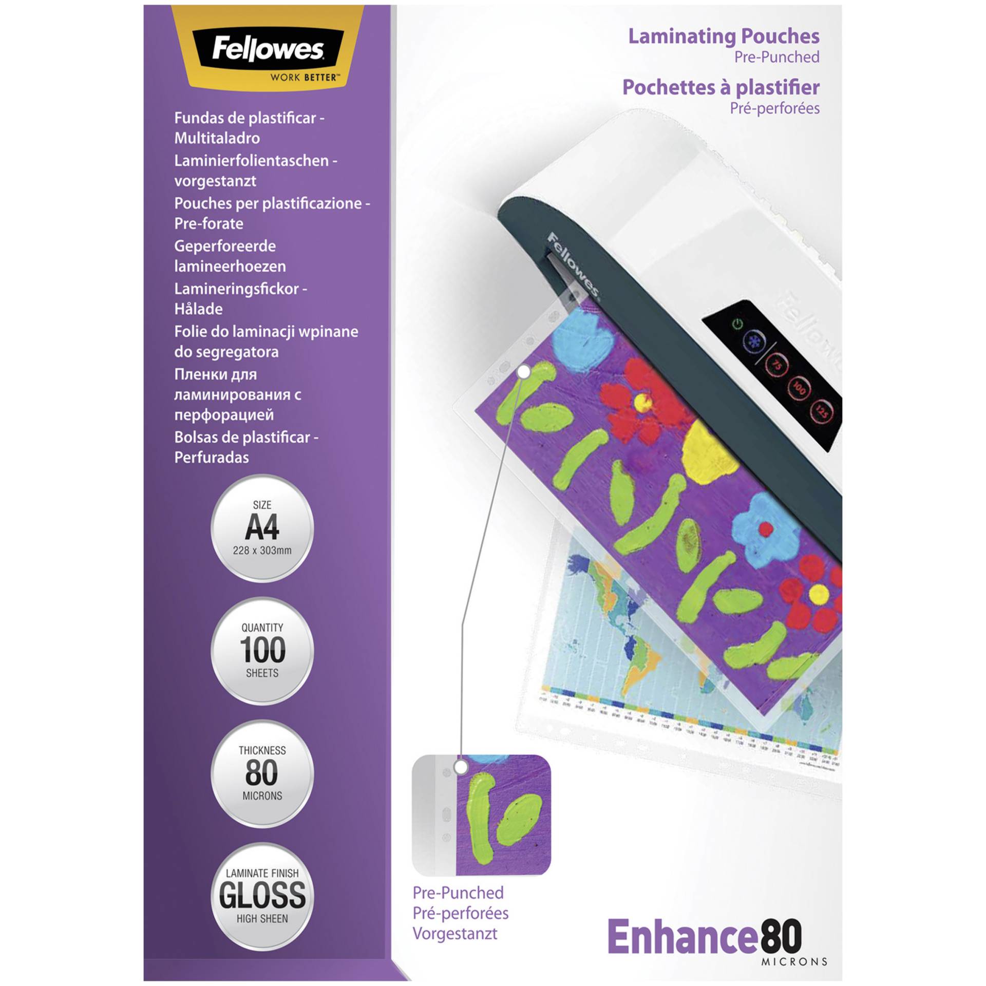 Fellowes A4 pre-punched 80 micron laminating pouch