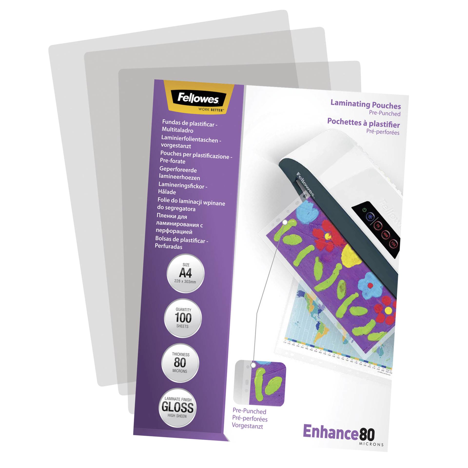 Fellowes A4 pre-punched 80 micron laminating pouch 2
