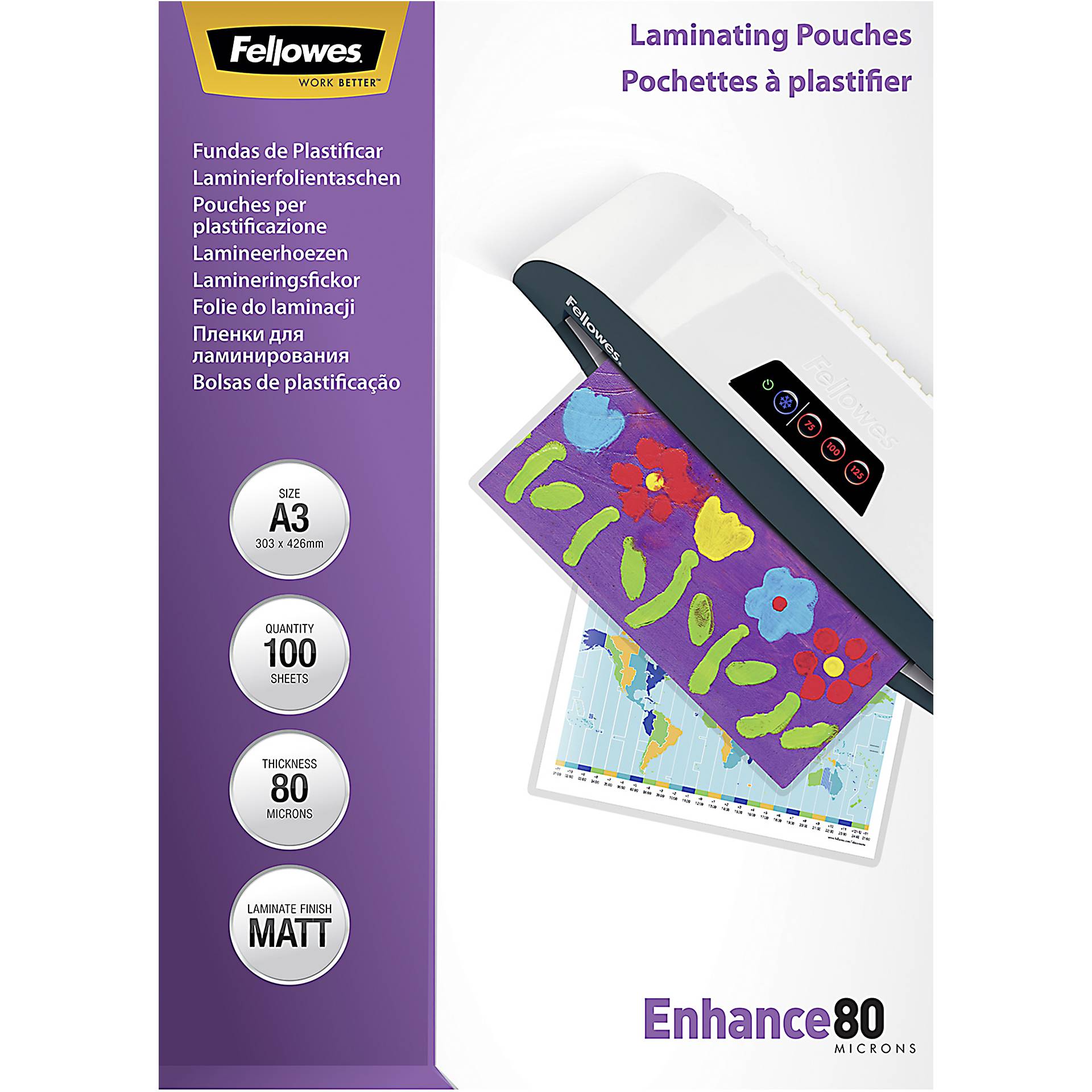 Fellowes pell. di laminazione A3 80 mic opaco - 100 pezzi