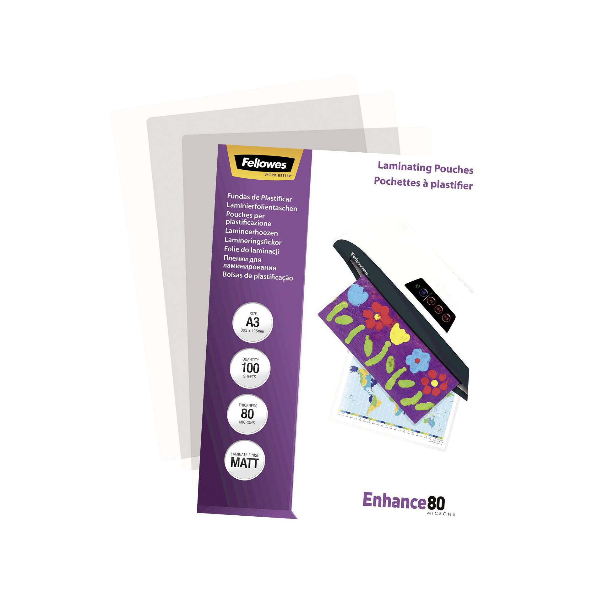 Fellowes pell. di laminazione A3 80 mic opaco - 100 pezzi 2