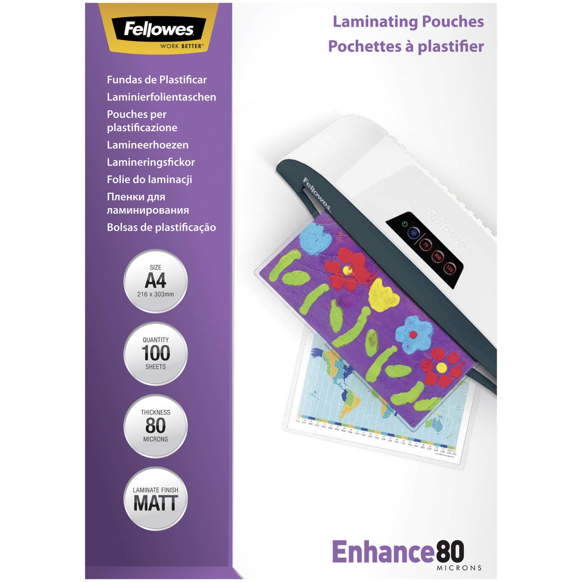 Fellowes pell. di laminazione A4 80 mic opaco - 100 pezzi