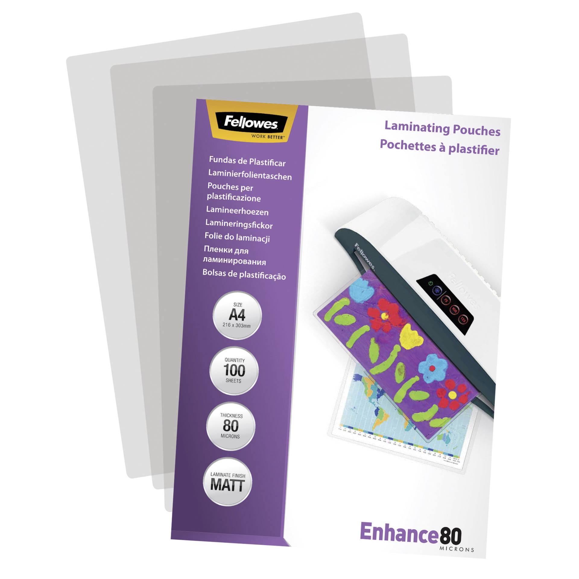 Fellowes pell. di laminazione A4 80 mic opaco - 100 pezzi 2