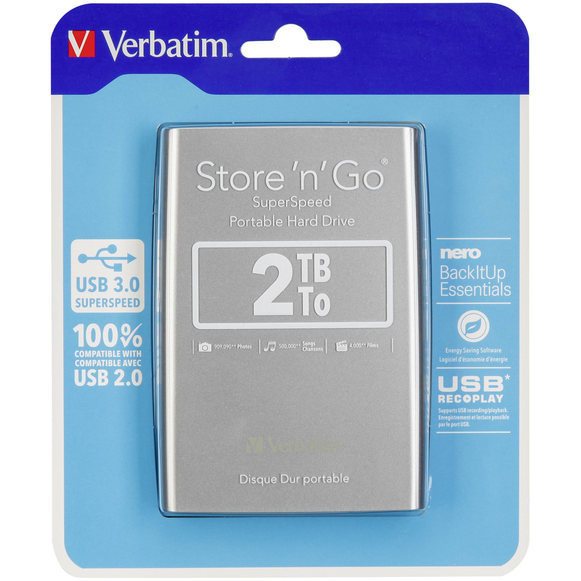 Verbatim Store n Go 2,5      2TB USB 3.0 argento