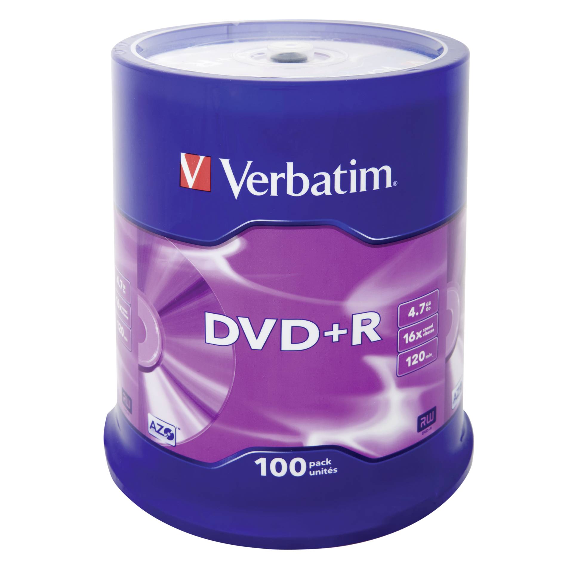 1x100 Verbatim DVD+R 4,7GB 16x Speed, opaco argento