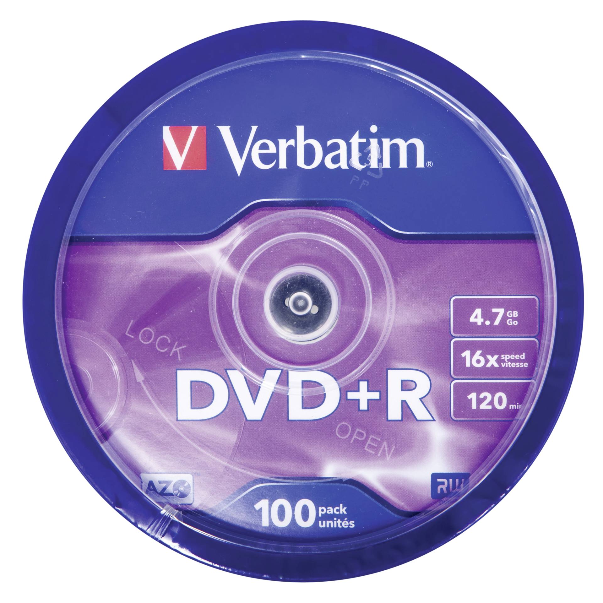 1x100 Verbatim DVD+R 4,7GB 16x Speed, opaco argento