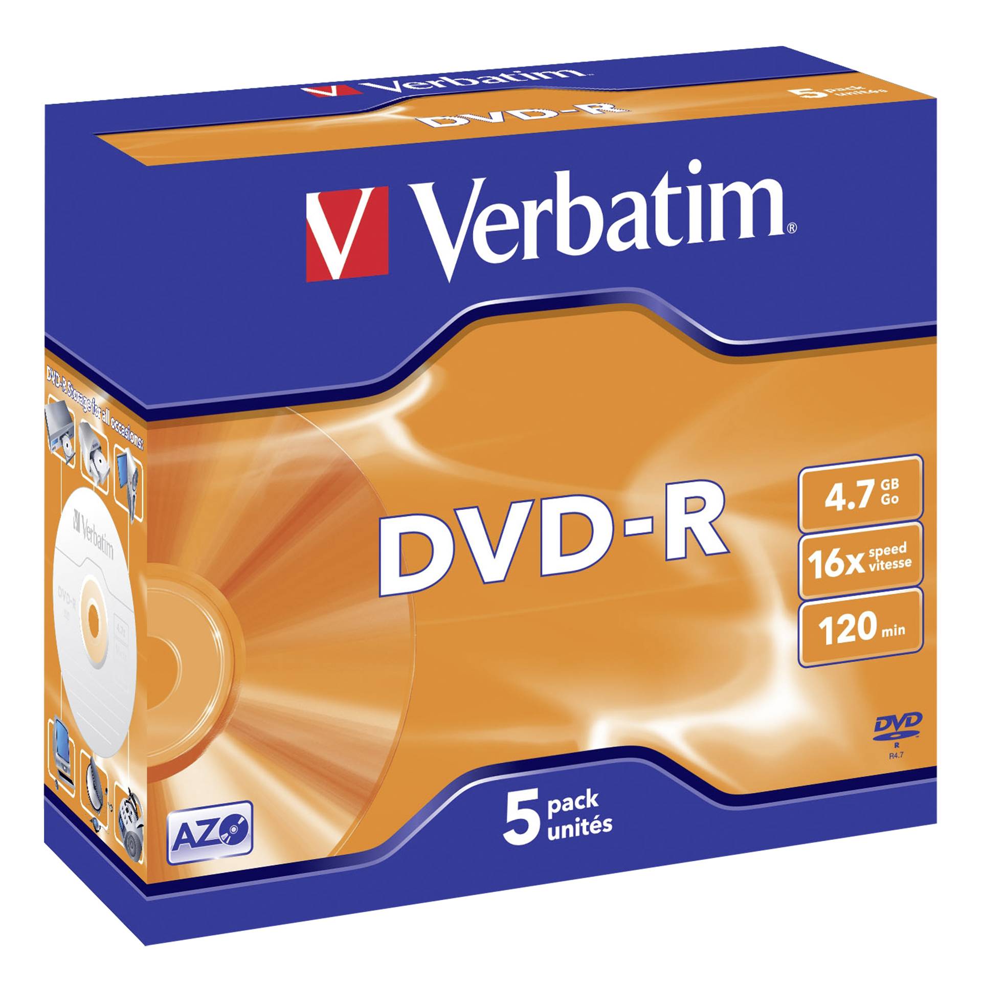 1x5 Verbatim DVD-R 4,7GB 16x Speed, Jewel custodia