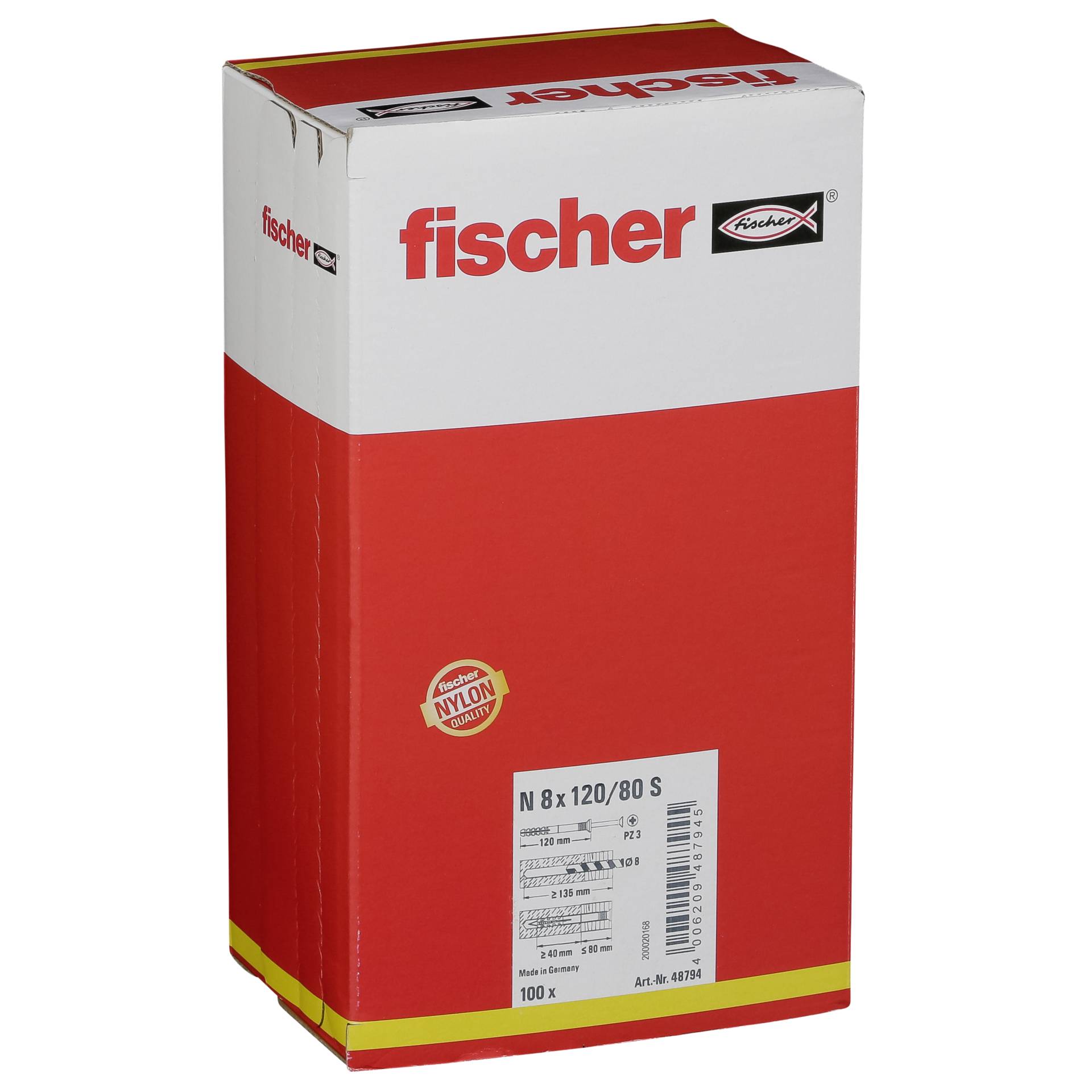 Fischer tasselli vite chiodo N 8x120/80 S 100 pz.