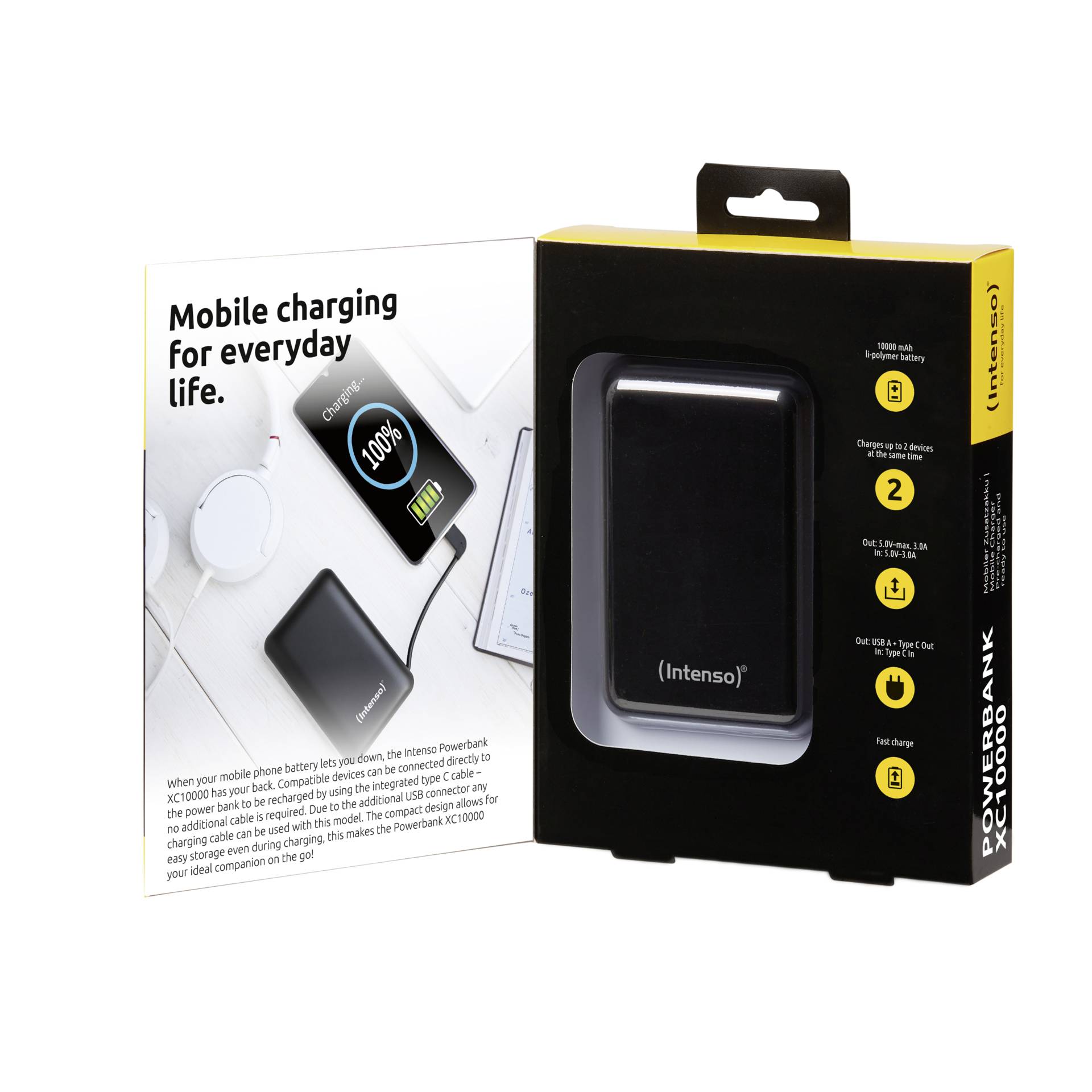 Intenso Powerbank XC10000 nero +USB-A zu tipo C cavo 10000 m