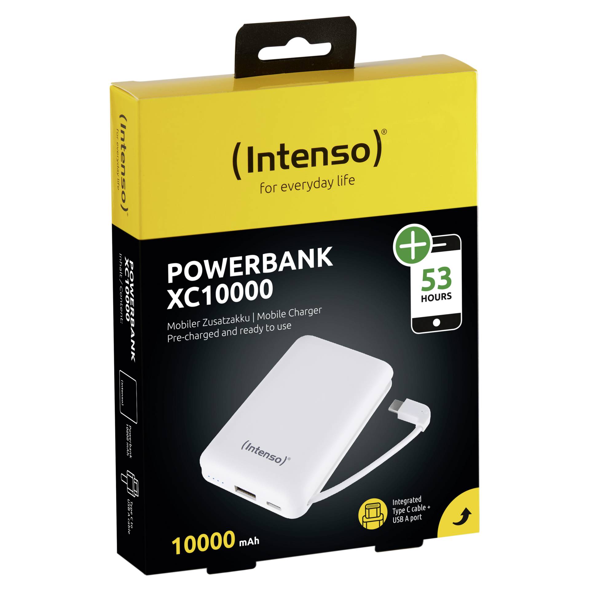 Intenso Powerbank XC10000 bianco +USB-A zu tipo C cavo 10000