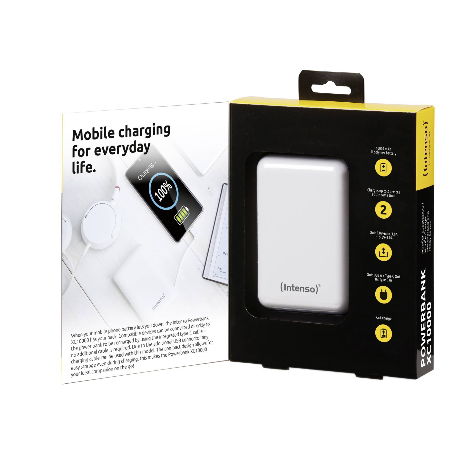 Intenso Powerbank XC10000 bianco +USB-A zu tipo C cavo 10000