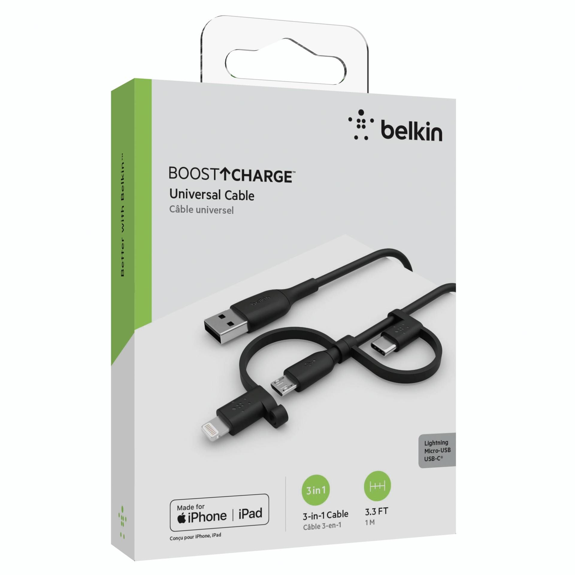 Belkin BOOST Charge Univ. Cable 1,2m Lightn./Micro/USB-C - U