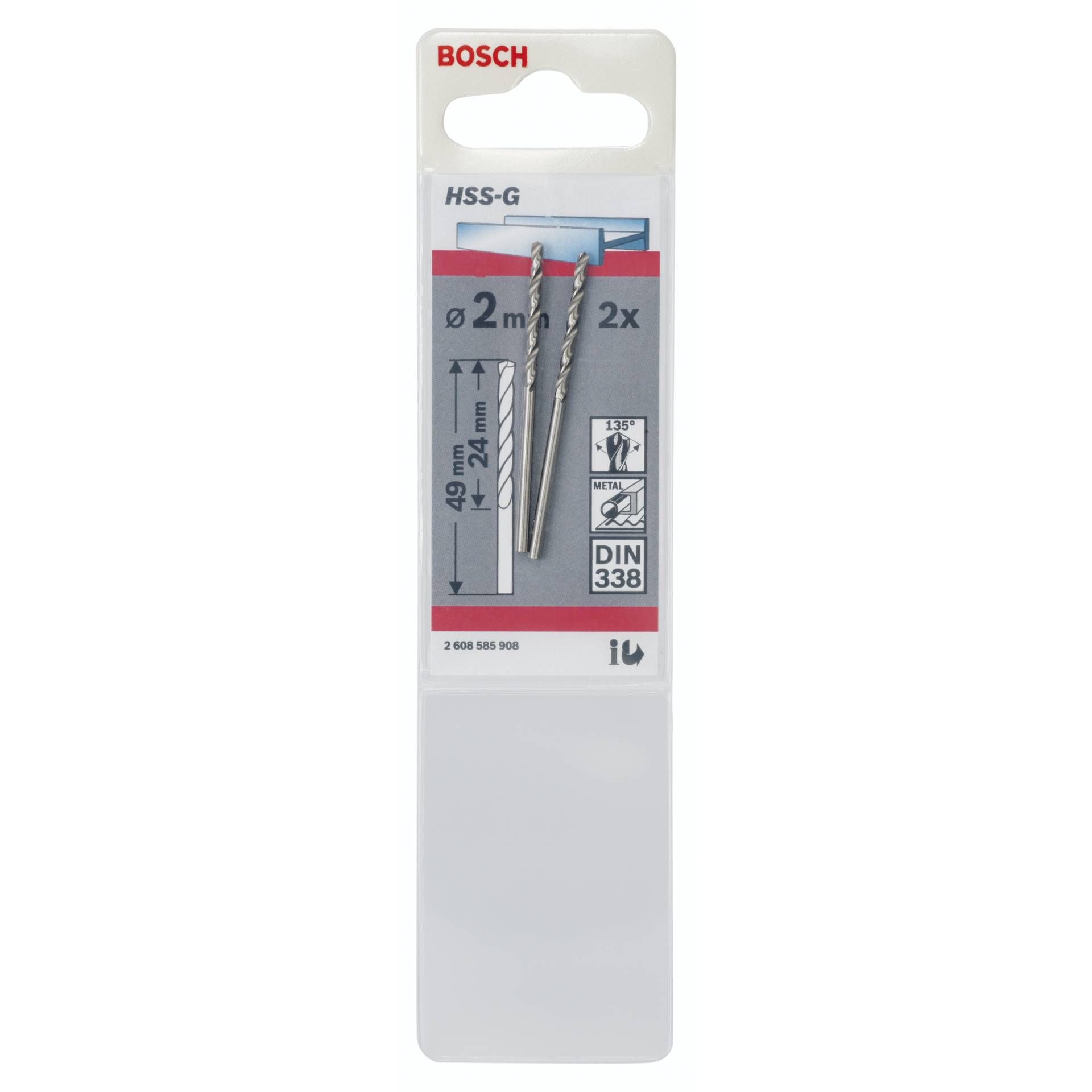 Bosch 2 punte per metallo HSS-G 2,0x24x49mm