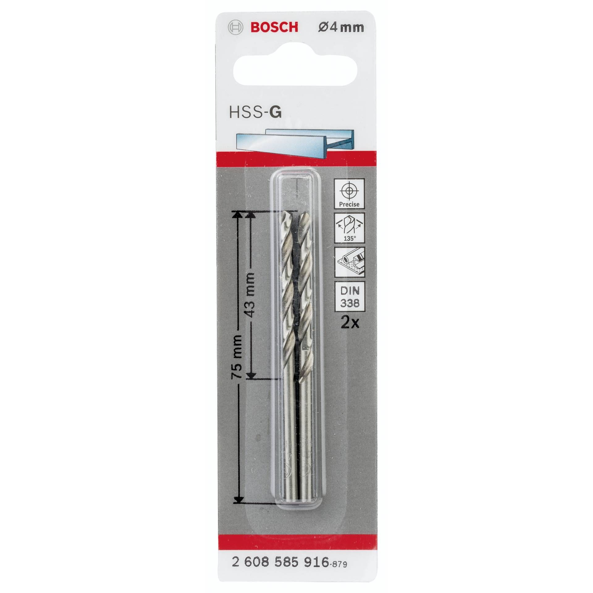 Bosch 2 punte per metallo HSS-G 4,0x43x75mm